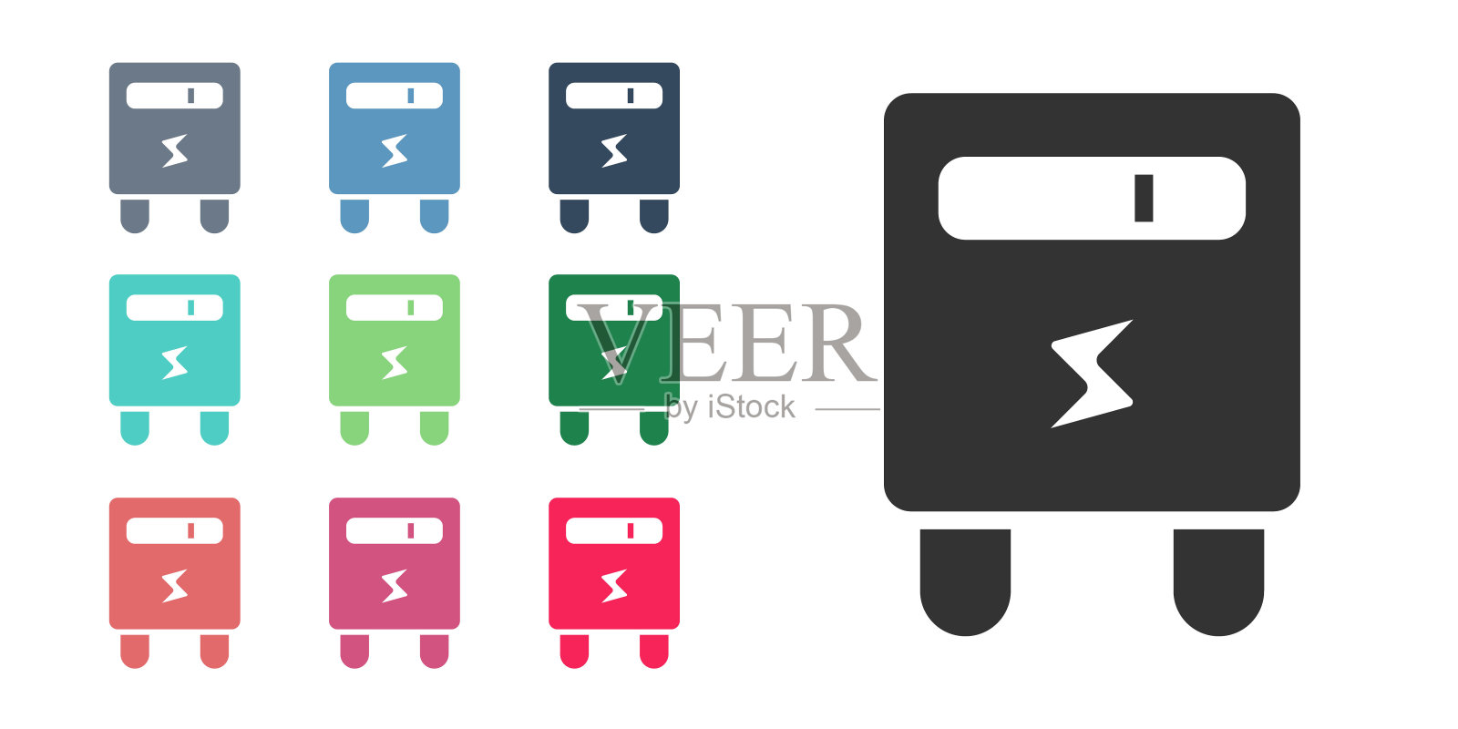 黑色电表图标孤立在白色背景。设置图标彩色。向量插画图片素材