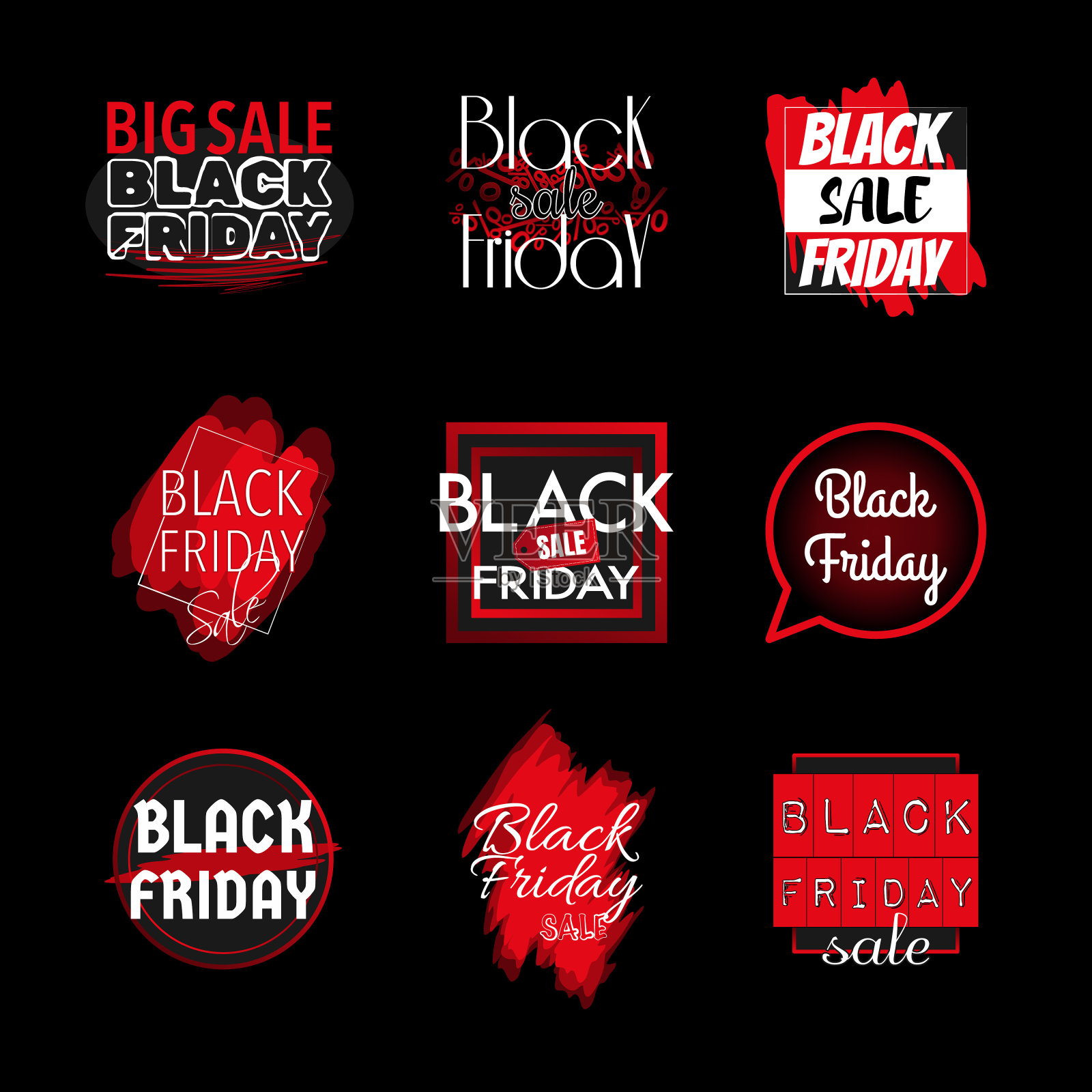 一套黑色星期五红色价格标签图标与标志插画图片素材