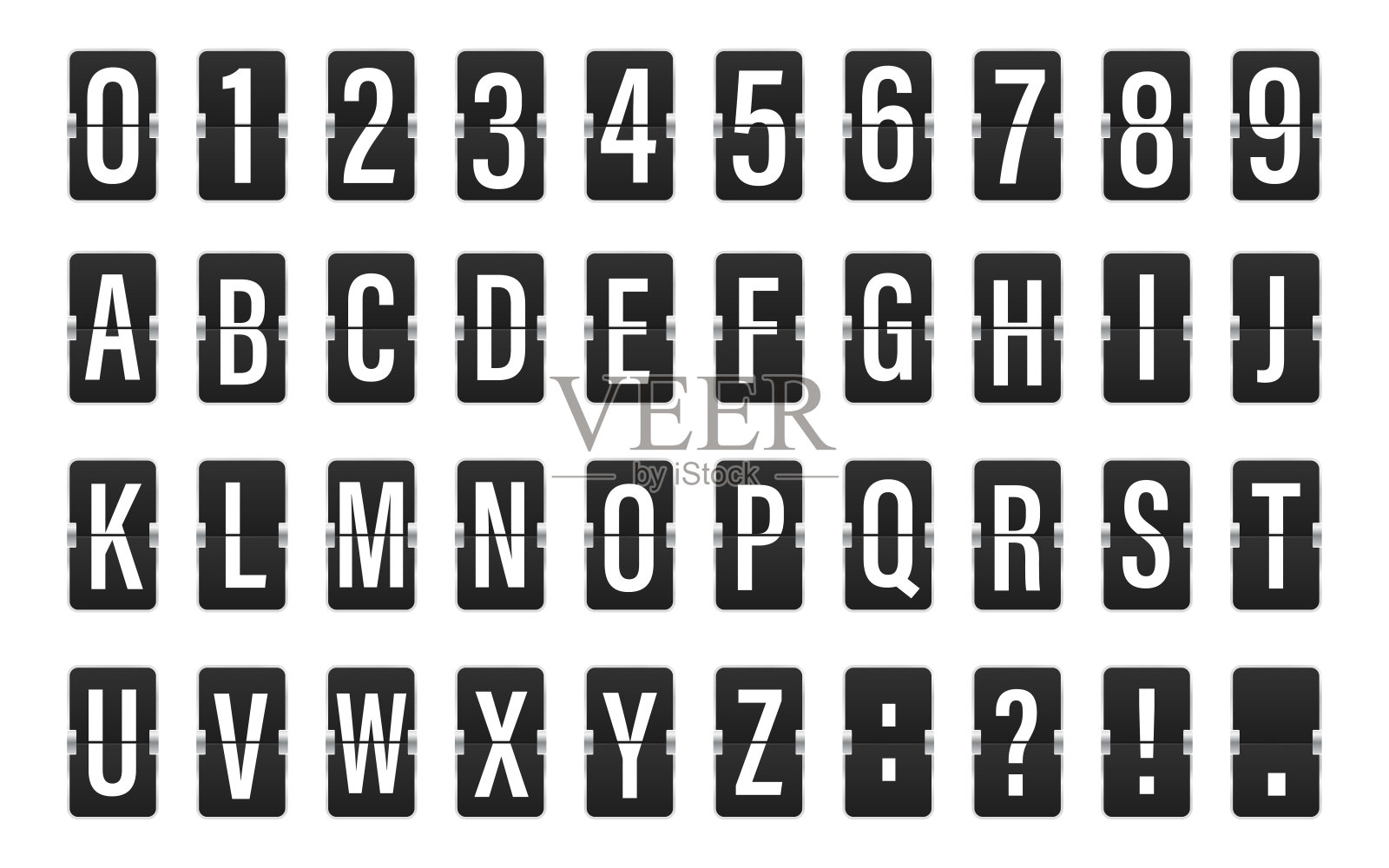 机场翻转板面板。排版字体显示。矢量现实终端机械模拟板。翻转时钟数字。数字翻转时钟和倒计时计数器风格。矢量图插画图片素材