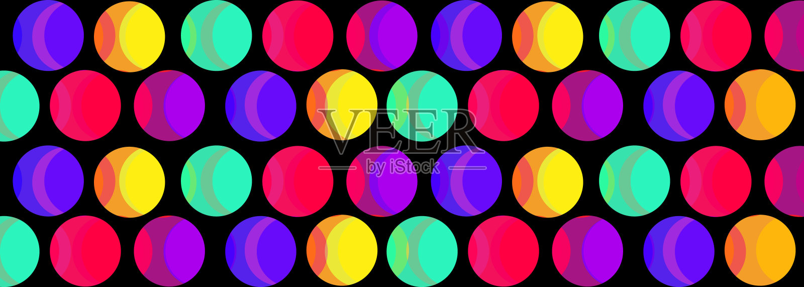 明亮的未来主义抽象几何背景与彩色圆圈和球体。插画图片素材