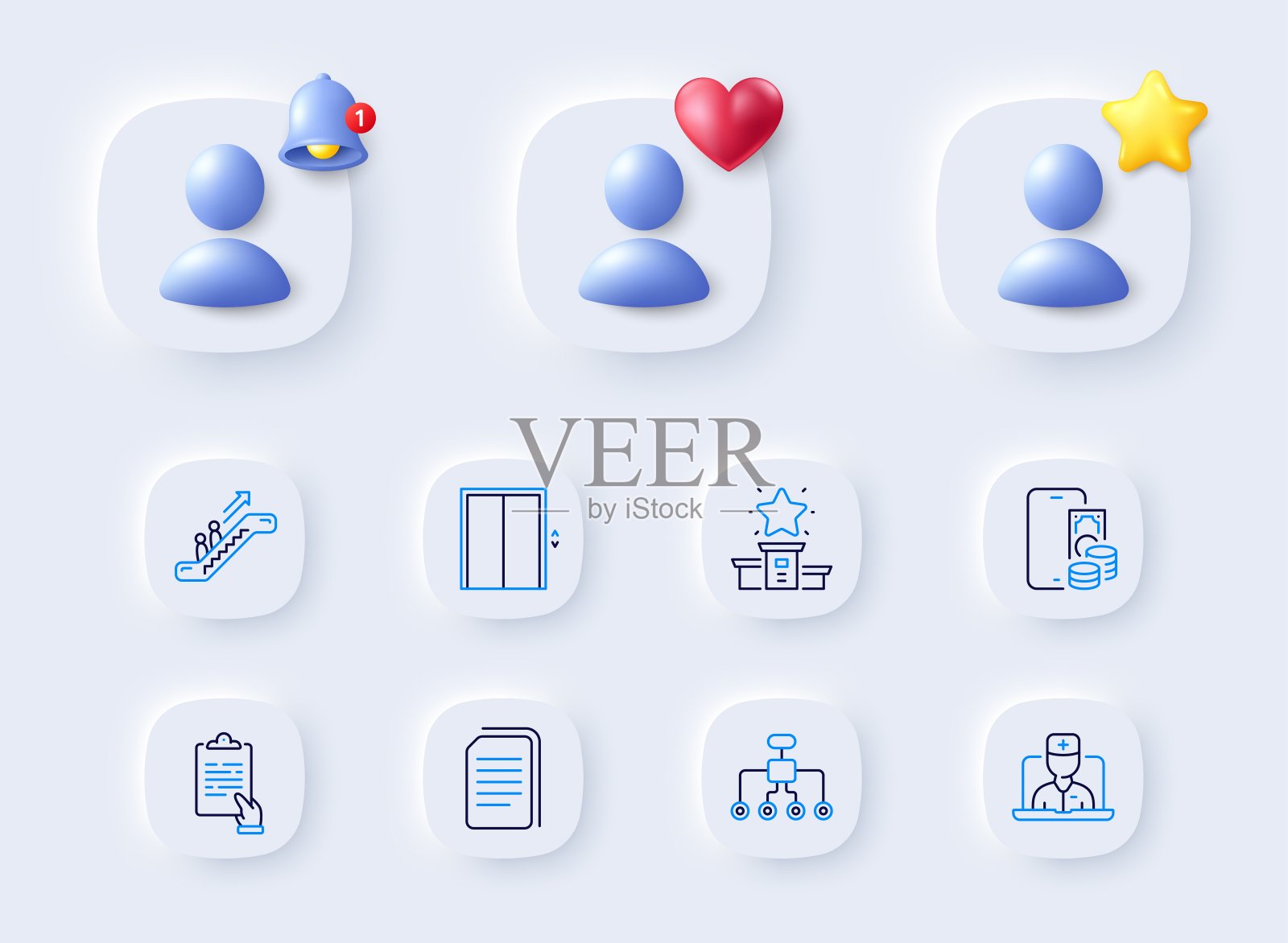 剪贴板，远程医疗和复制文件线图标。对于web应用程序，打印。向量插画图片素材