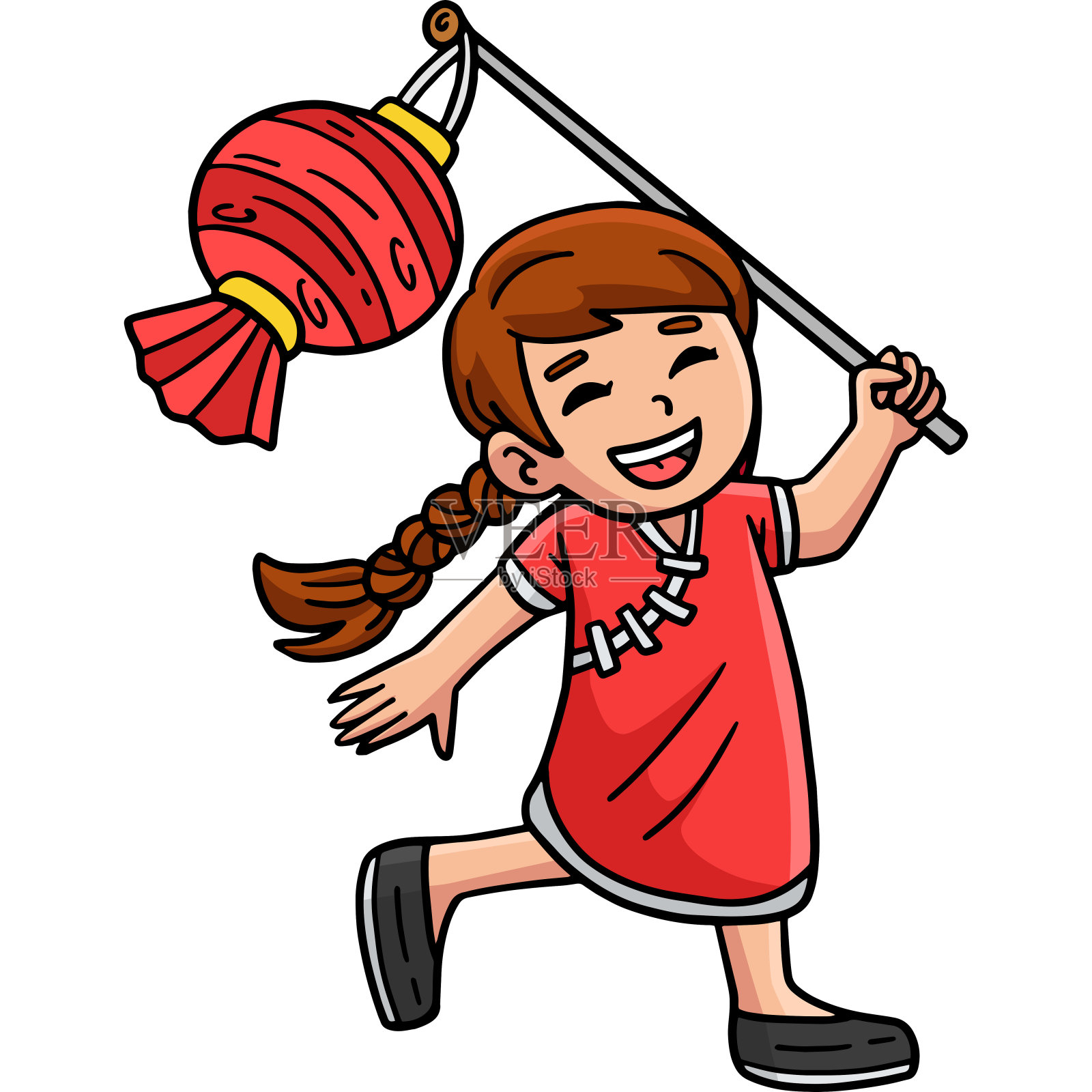 龙年的孩子拿灯笼剪贴画插画图片素材