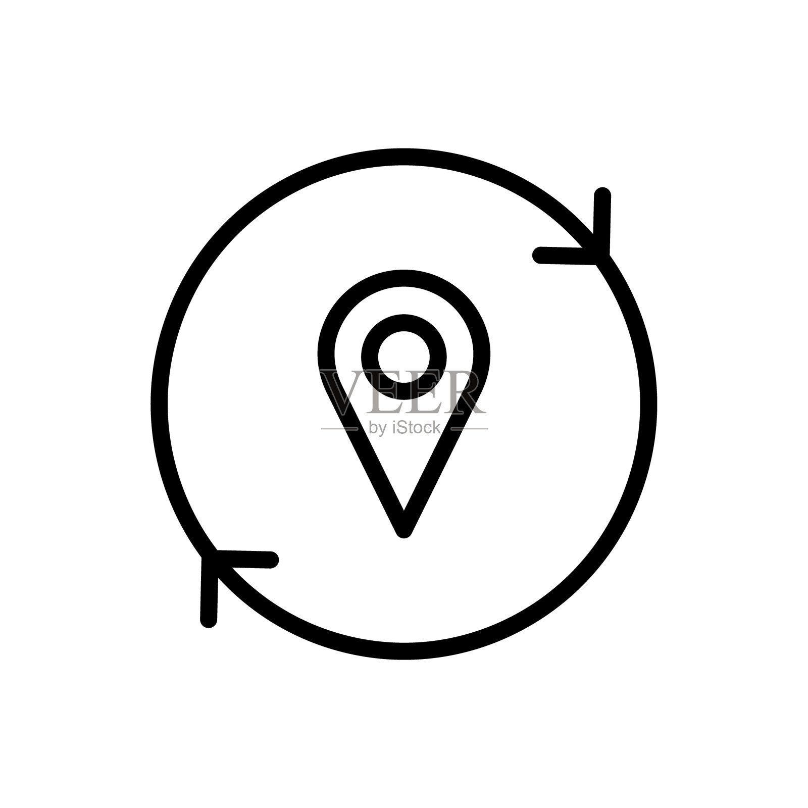 地理定位图标。轮廓，圆形箭头，位置箭头，地理位置图标。矢量图标插画图片素材