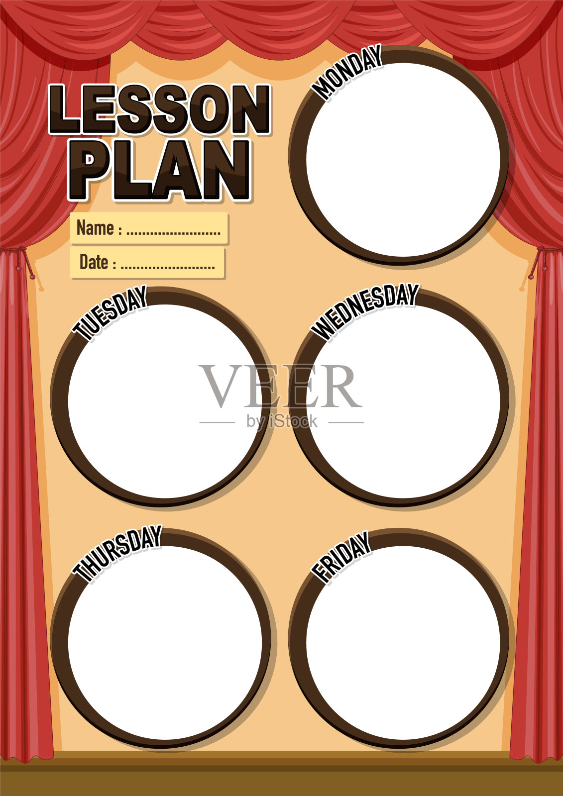 红幕教案:周一至周五课程表插画图片素材