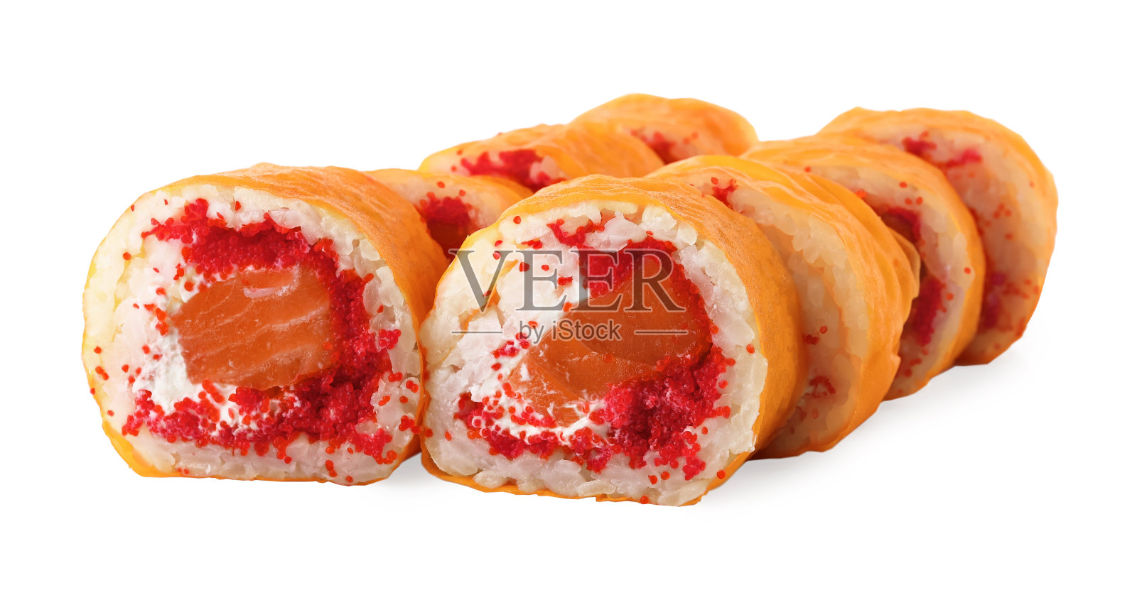 美味的新鲜寿司卷在白色的背景照片摄影图片