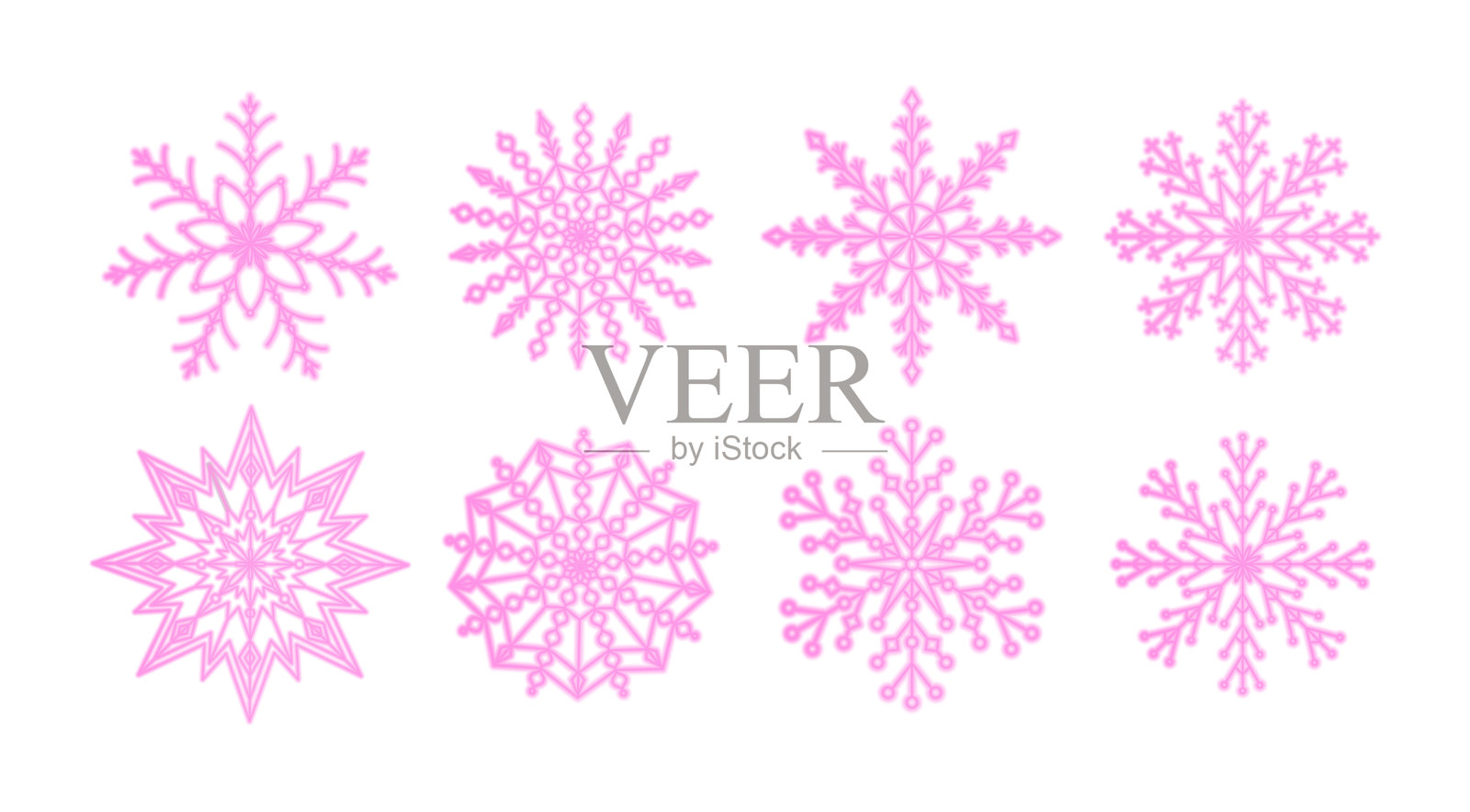 轮廓霓虹粉红雪花。复古霓虹冬天。美丽的圣诞装饰矢量插图。插画图片素材