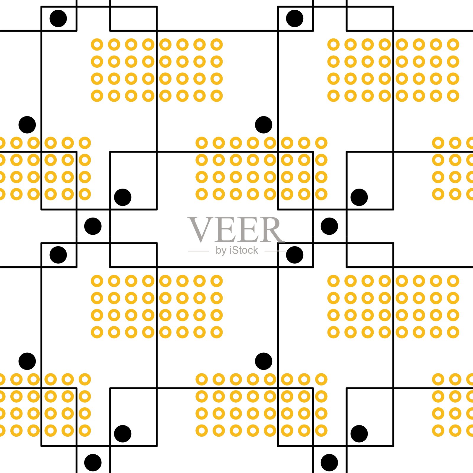 黄黑白无缝抽象几何图案背景，适用于纺织面料、包装纸、壁纸和封面插画图片素材