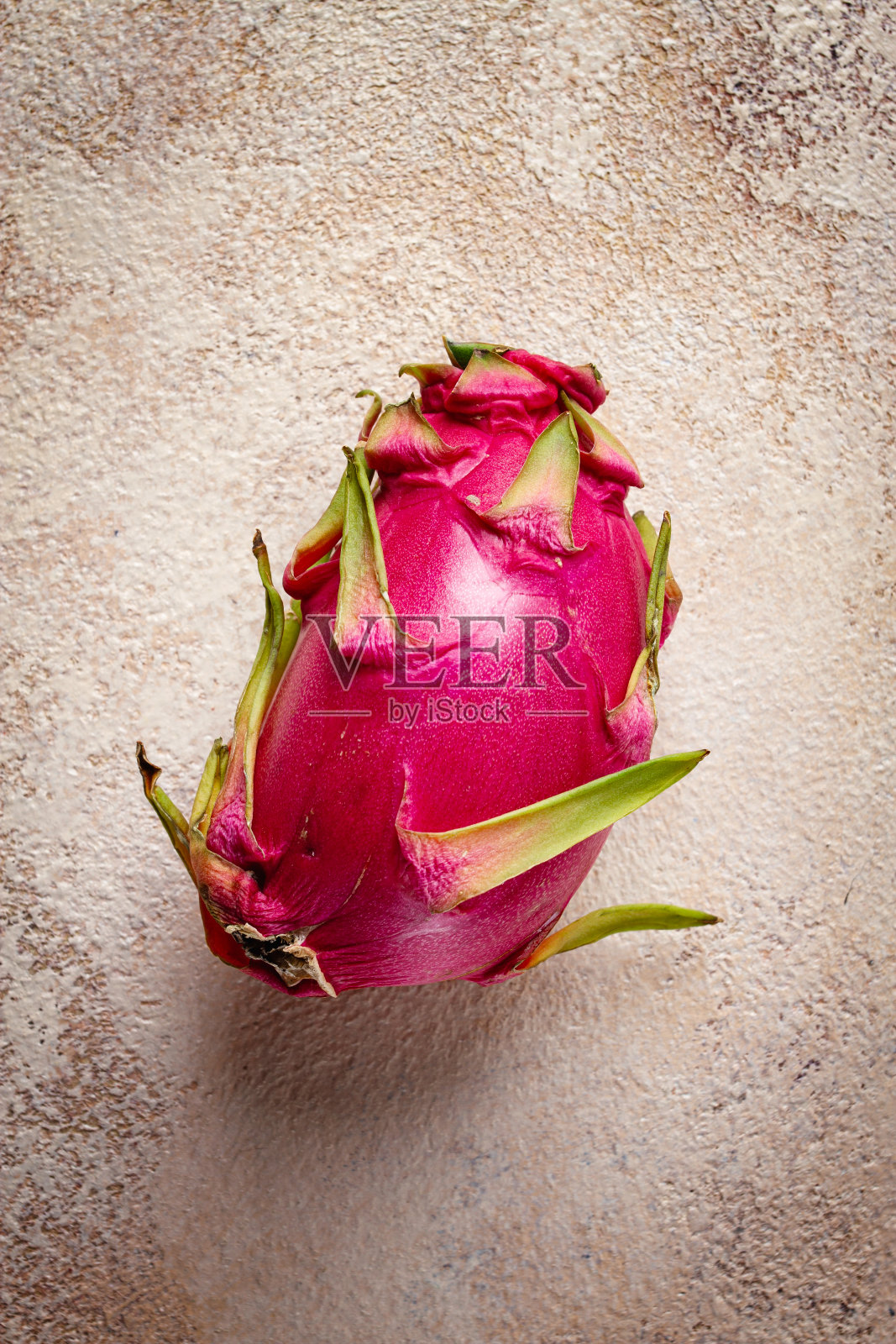 火龙果，Pitahaya，单件，俯视图，乡村风格，米色背景，照片摄影图片