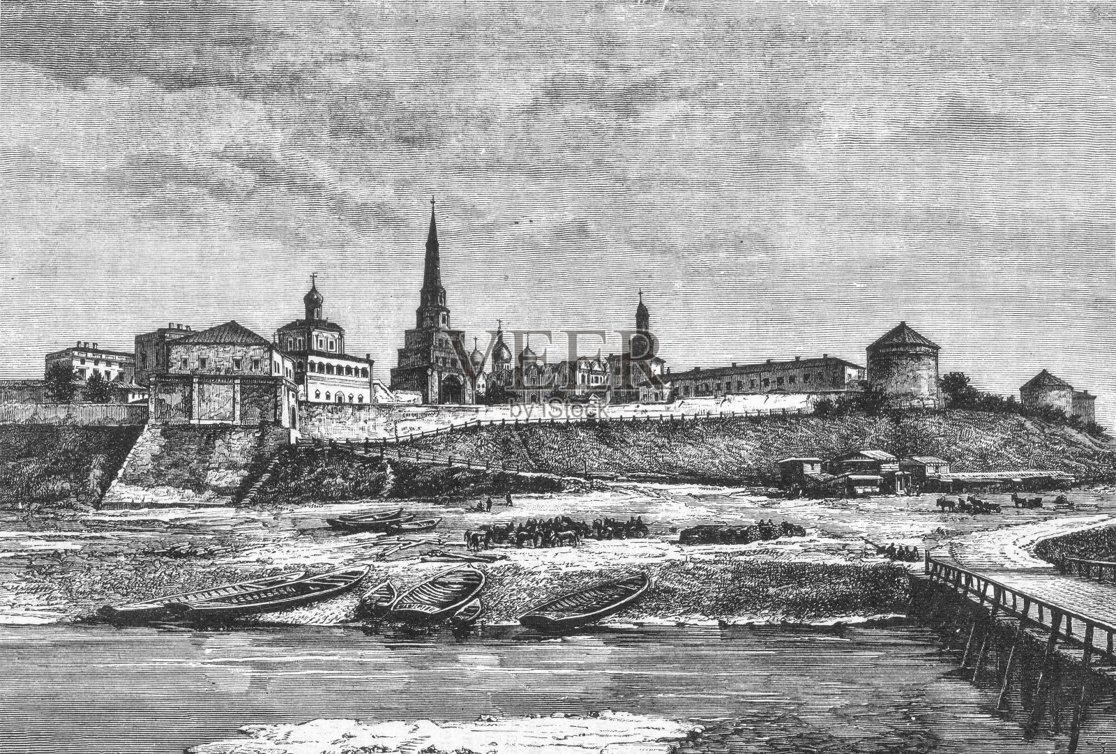 喀山的克里姆林宫，1898年的老式插图插画图片素材