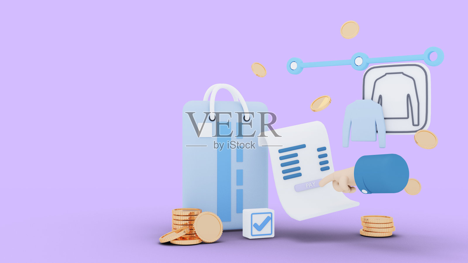 通过信用卡在线购物和支付的3d插图。3 d渲染。照片摄影图片