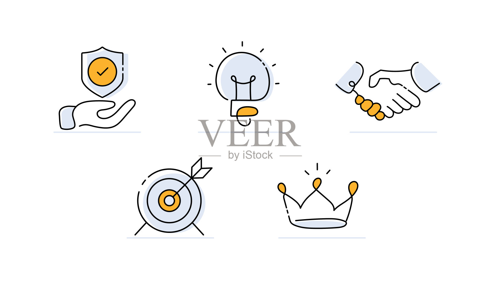 5个创意商业标志:创意、创新、实力、保护、信任、合作、专注、准确、卓越、领导插画图片素材