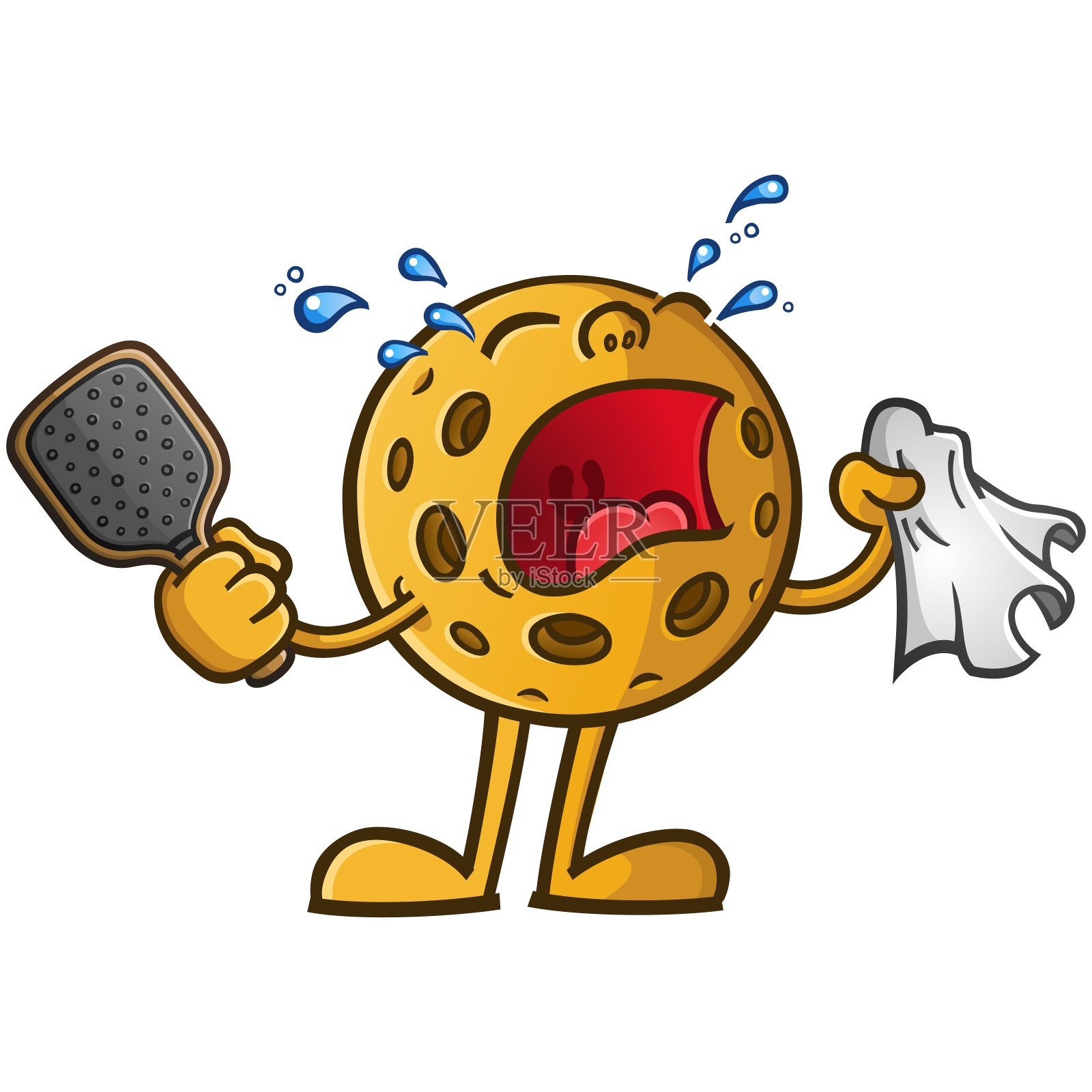 哭闹的泡菜球卡通吉祥物因为在球场上输掉了一场重要的比赛而大发脾气插画图片素材