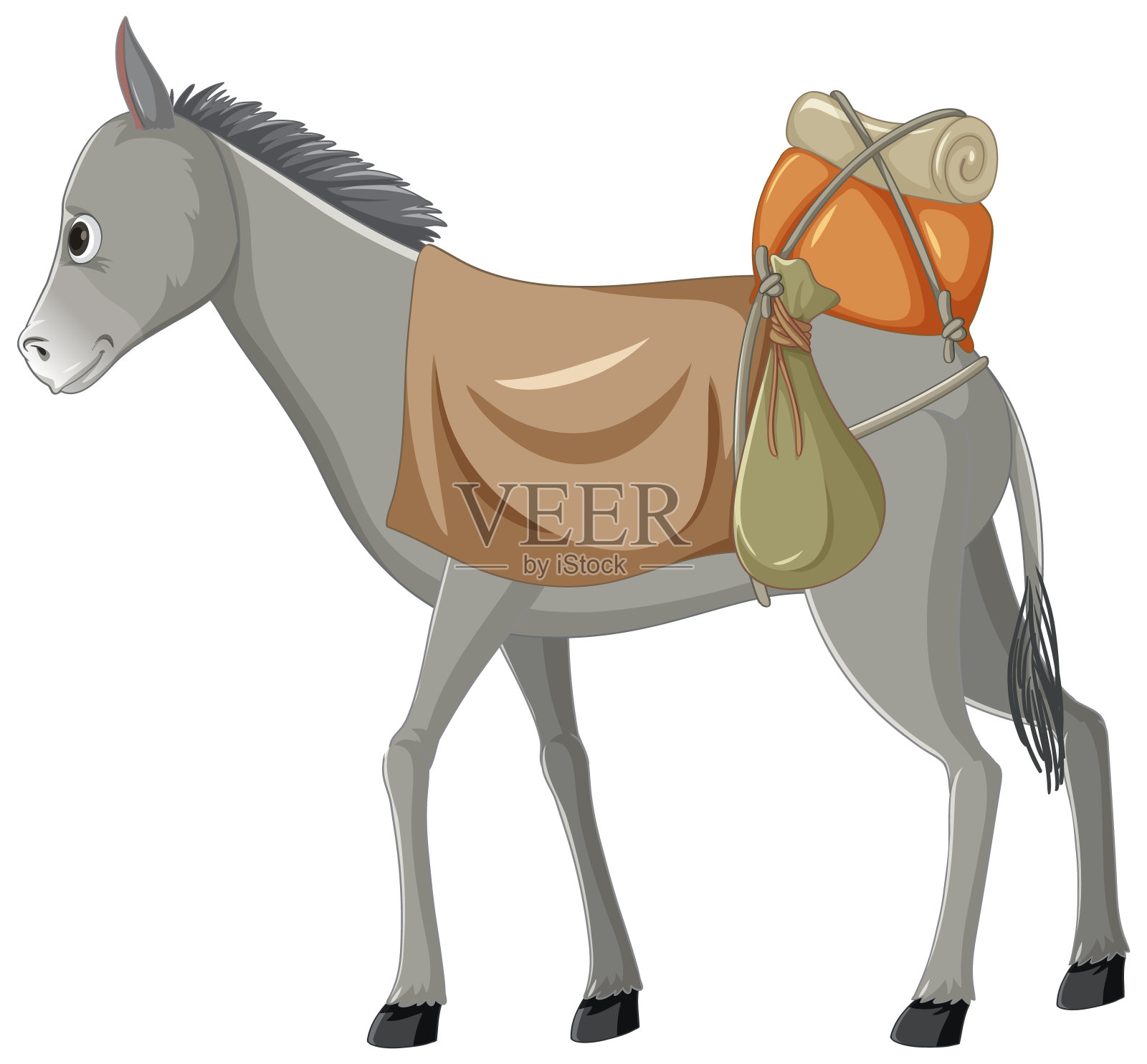 驴卡通人物携带物体在侧面视图插画图片素材