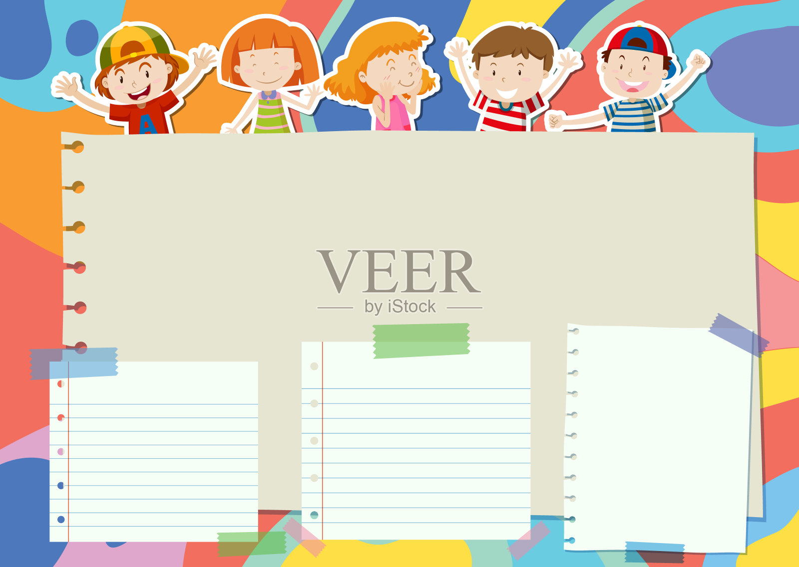 彩色卡通人物的待办事项列表设计插画图片素材