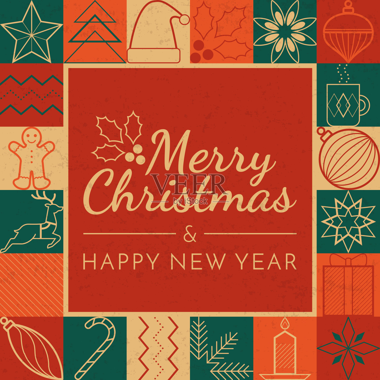 带有祝福和图标的圣诞卡插画图片素材