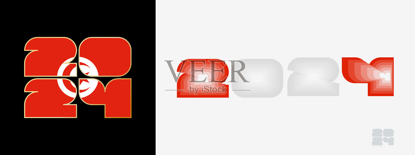 2024年用突尼斯国旗和突尼斯国旗的颜色。以两种不同的方式祝2024年新年快乐。插画图片素材