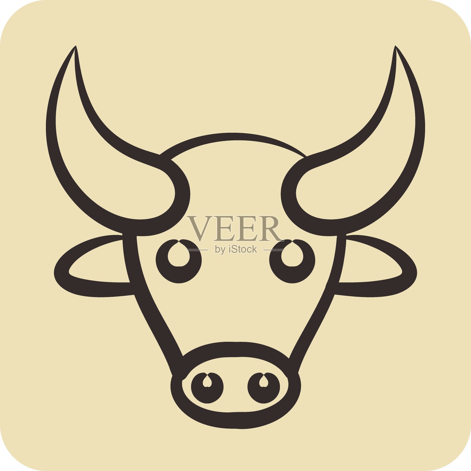 图标水牛。与兽首符号有关。手绘风格。简单的设计可编辑插画图片素材