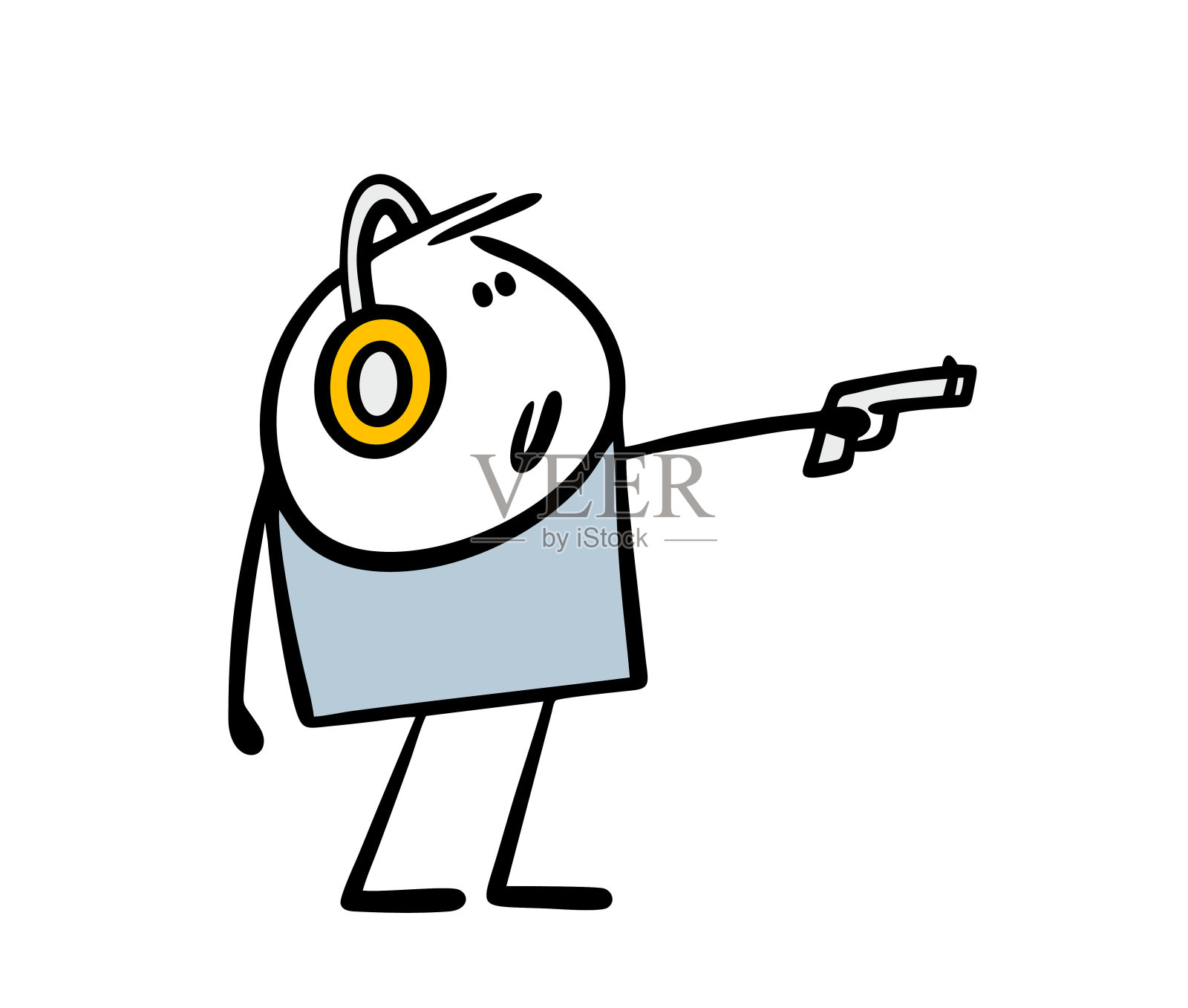 卡通火柴人在冲刺，拿着枪瞄准目标，戴着耳机参加射击比赛的运动员矢量图插画图片素材