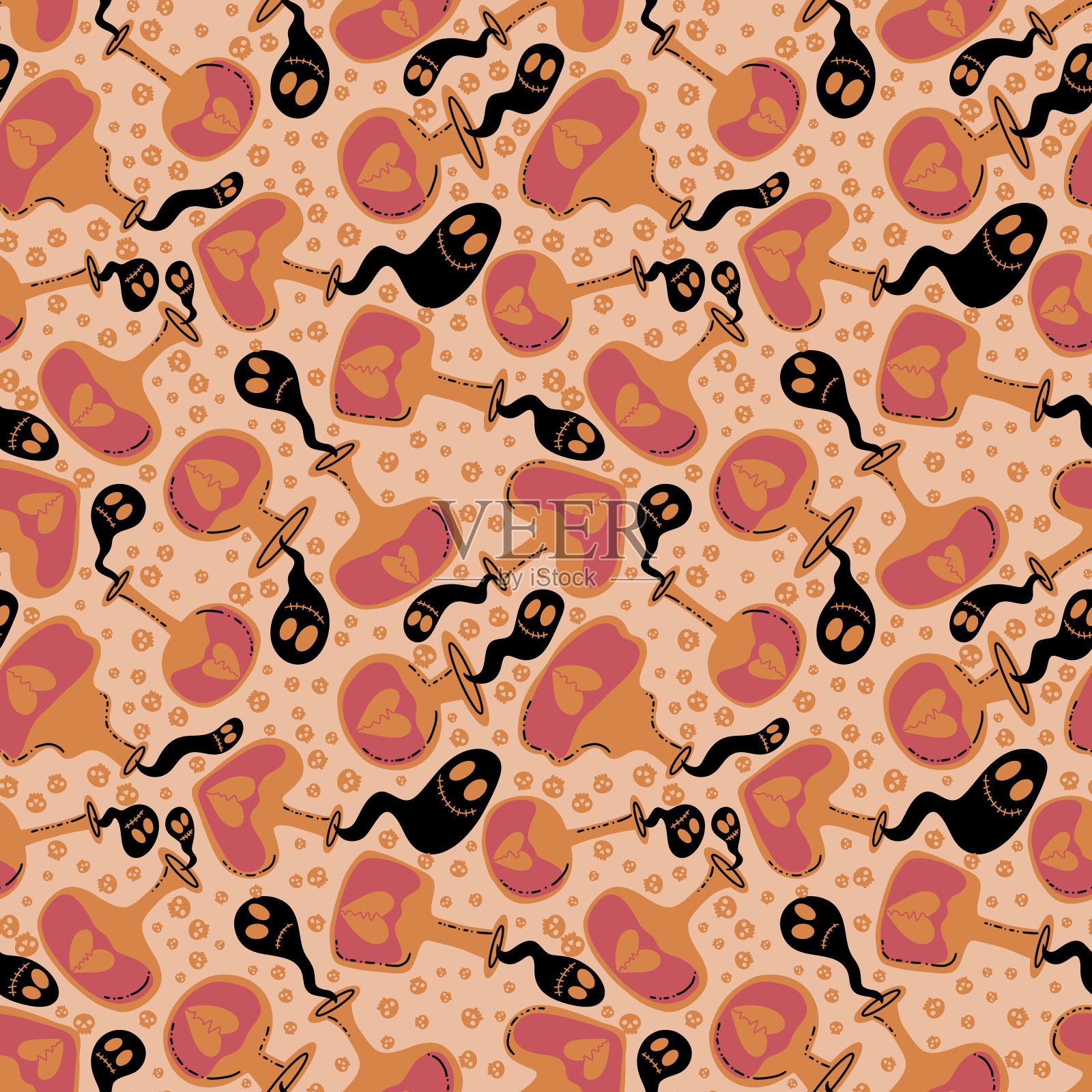 万圣节幽灵图案用于织物和纺织品及包装插画图片素材