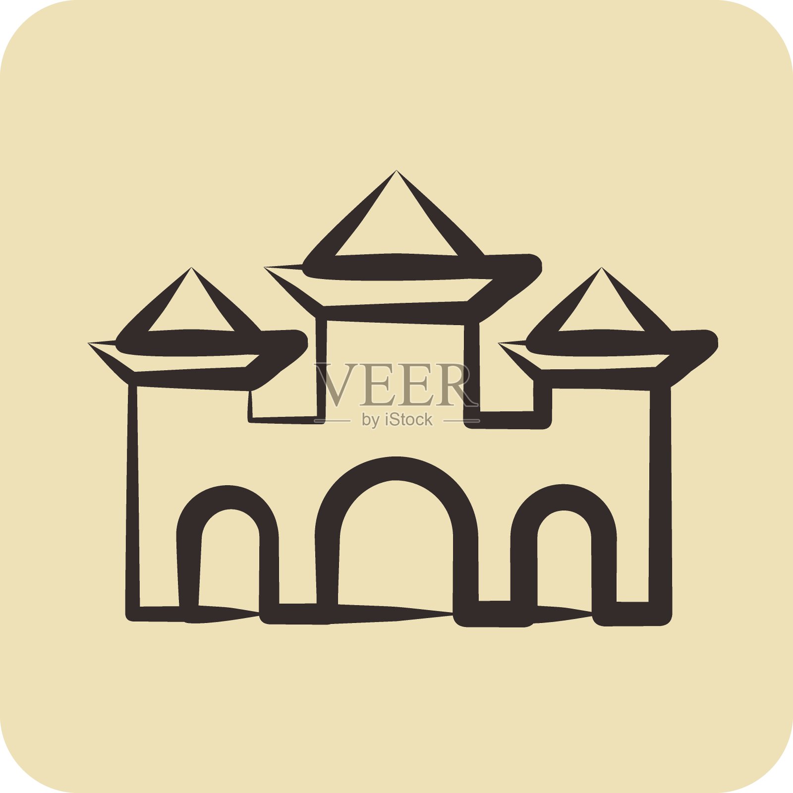 图标的城堡。适合万圣节的标志。手绘风格。简单的设计可编辑。设计模板插画图片素材