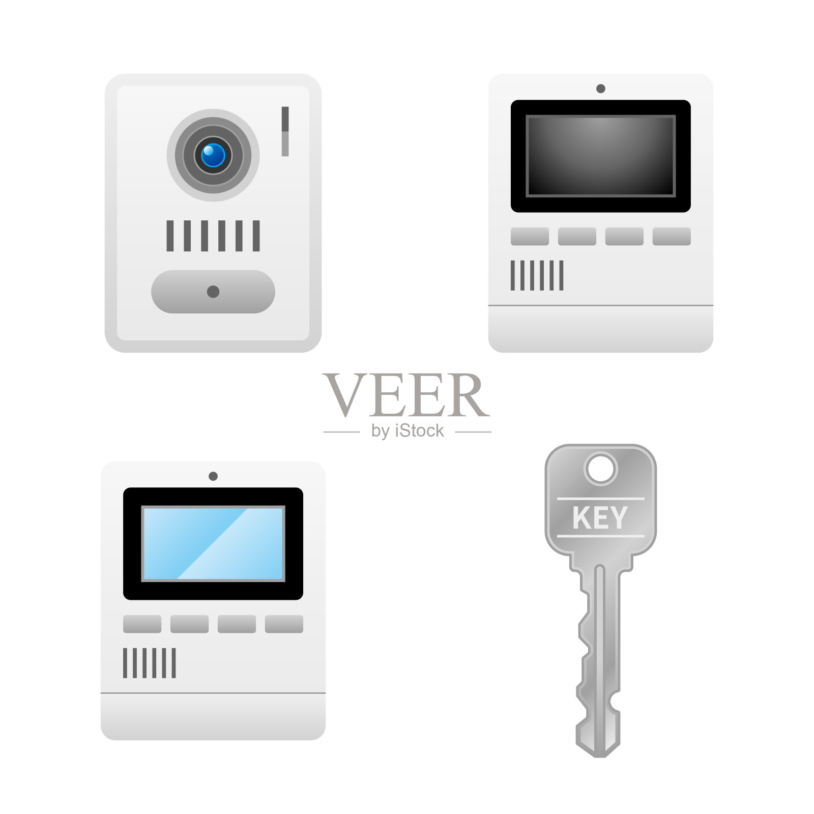 入口安全设置对讲机，电视，门铃，钥匙插画图片素材