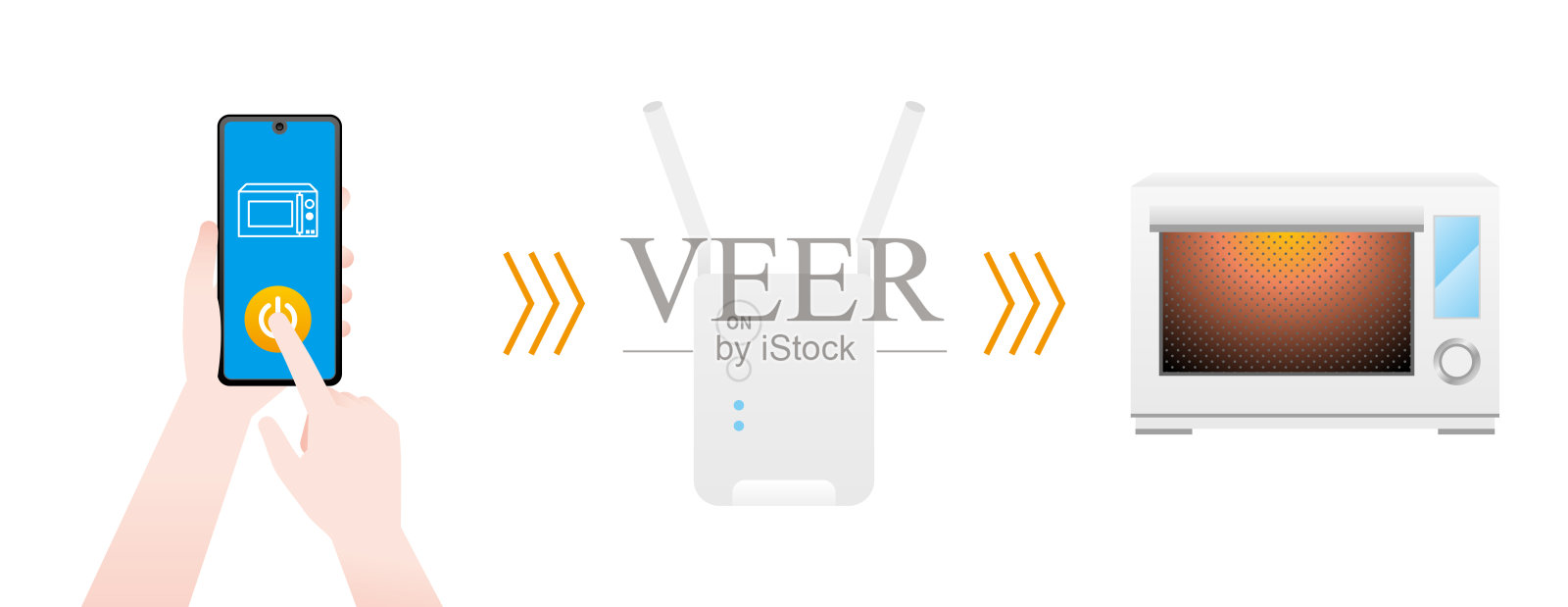 第一款可以通过物联网智能手机操作的微波炉插画图片素材