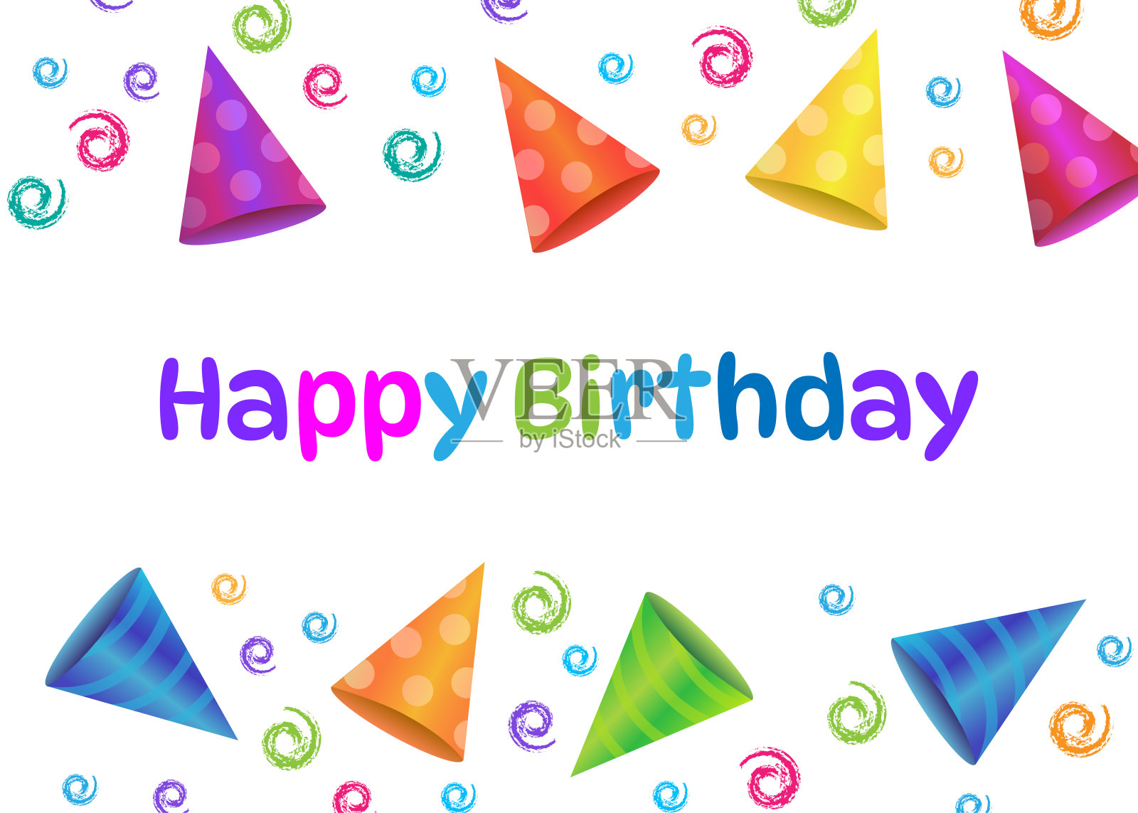 生日贺卡快乐。庆祝背景与彩色嘉年华帽插画图片素材