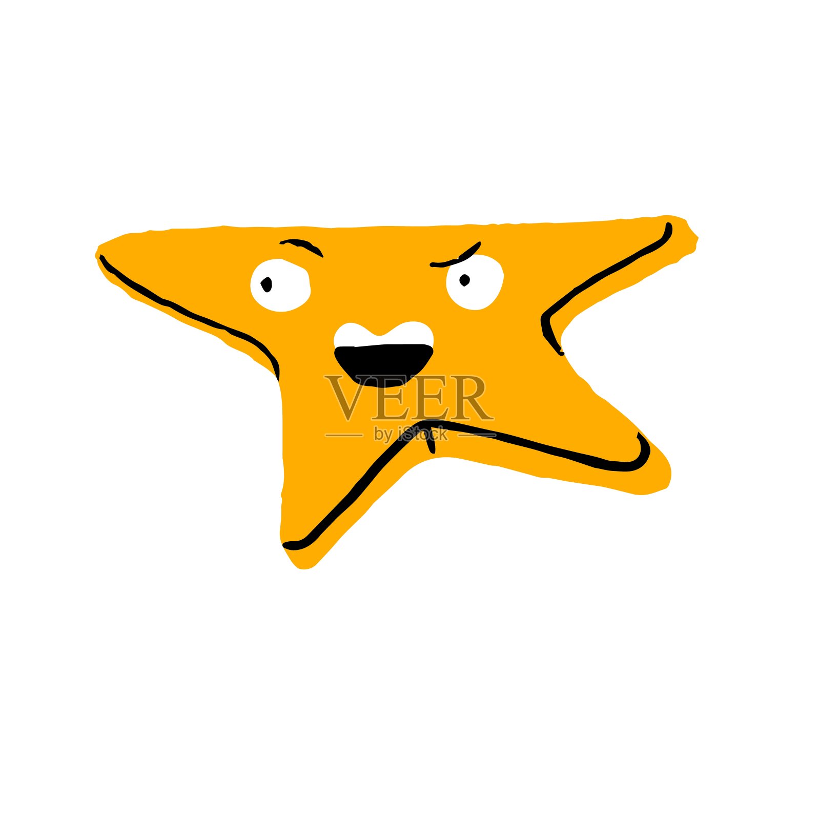 疯狂的几何人物，滑稽的脸上带着兴奋的微笑。几何形状，抽象的星星表情符号。疯狂，快乐的身影，形态。幼稚的教育涂鸦贴纸。平面隔离矢量插图上的白色插画图片素材