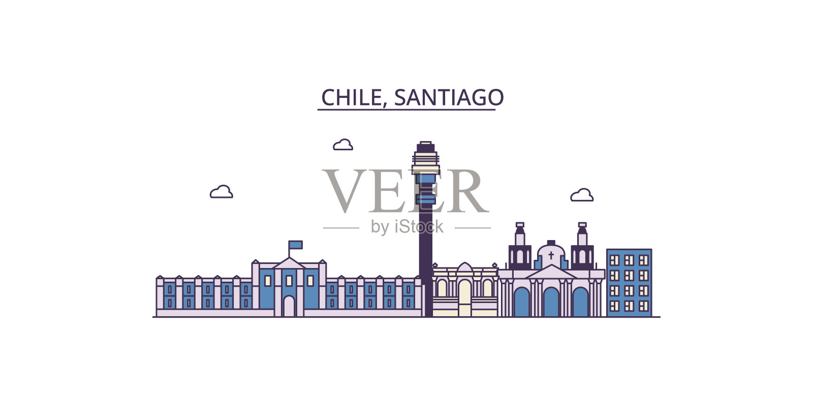 智利，圣地亚哥旅游地标，矢量城市旅游插图插画图片素材