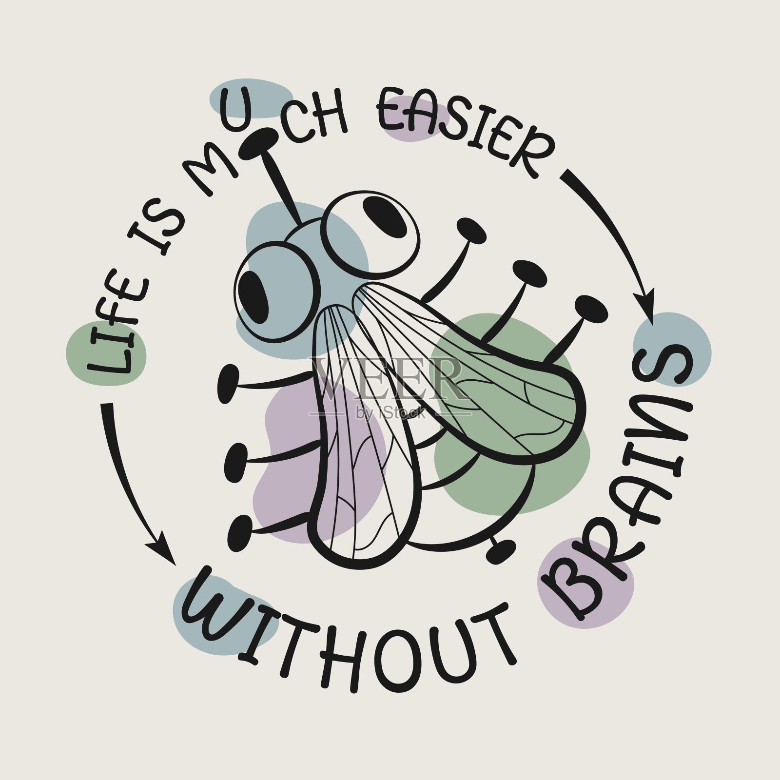 滑稽的标志，滑稽的愚蠢的苍蝇和引用。插画图片素材