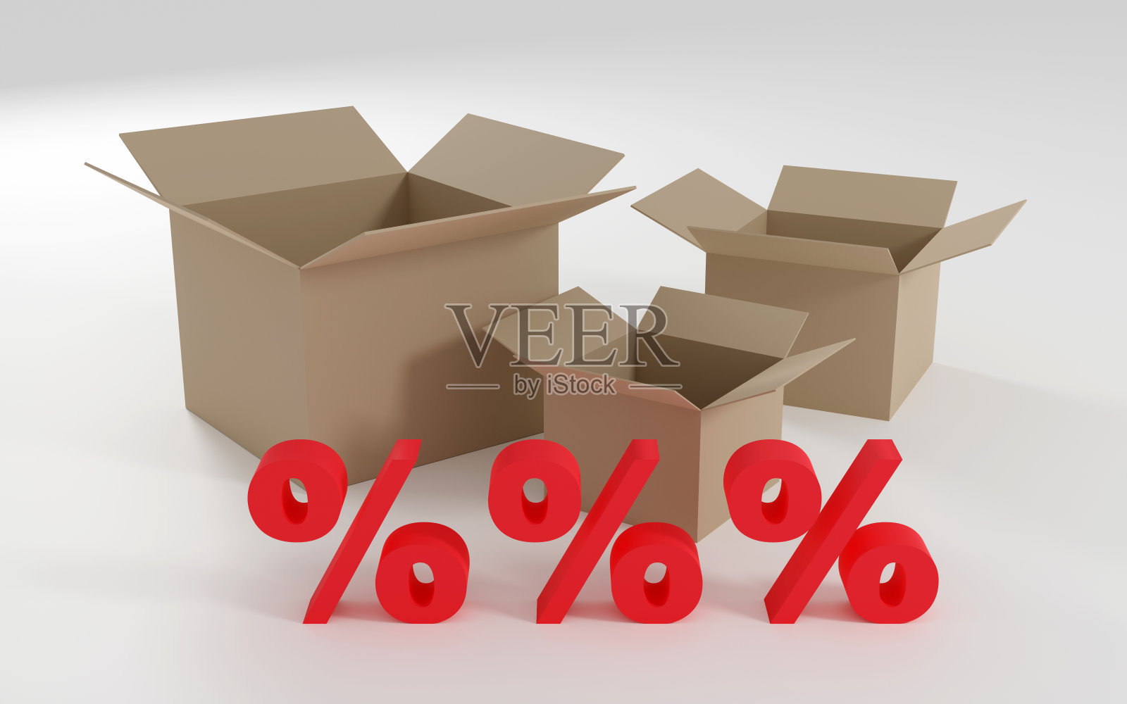 红色铭文百分比在灰色的讲台上，柔和的光线，平滑的背景，3d渲染照片摄影图片