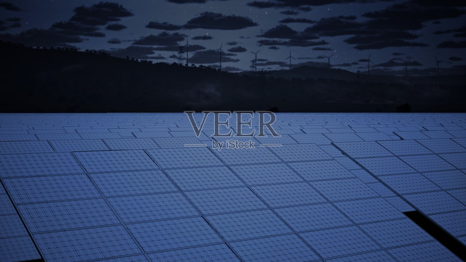 夜间的太阳能电池板照片摄影图片
