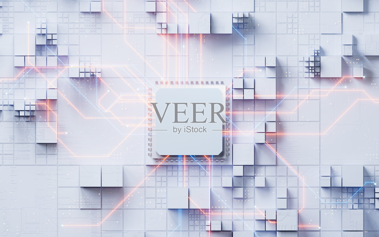 技术电路板和核心，3d渲染。照片摄影图片