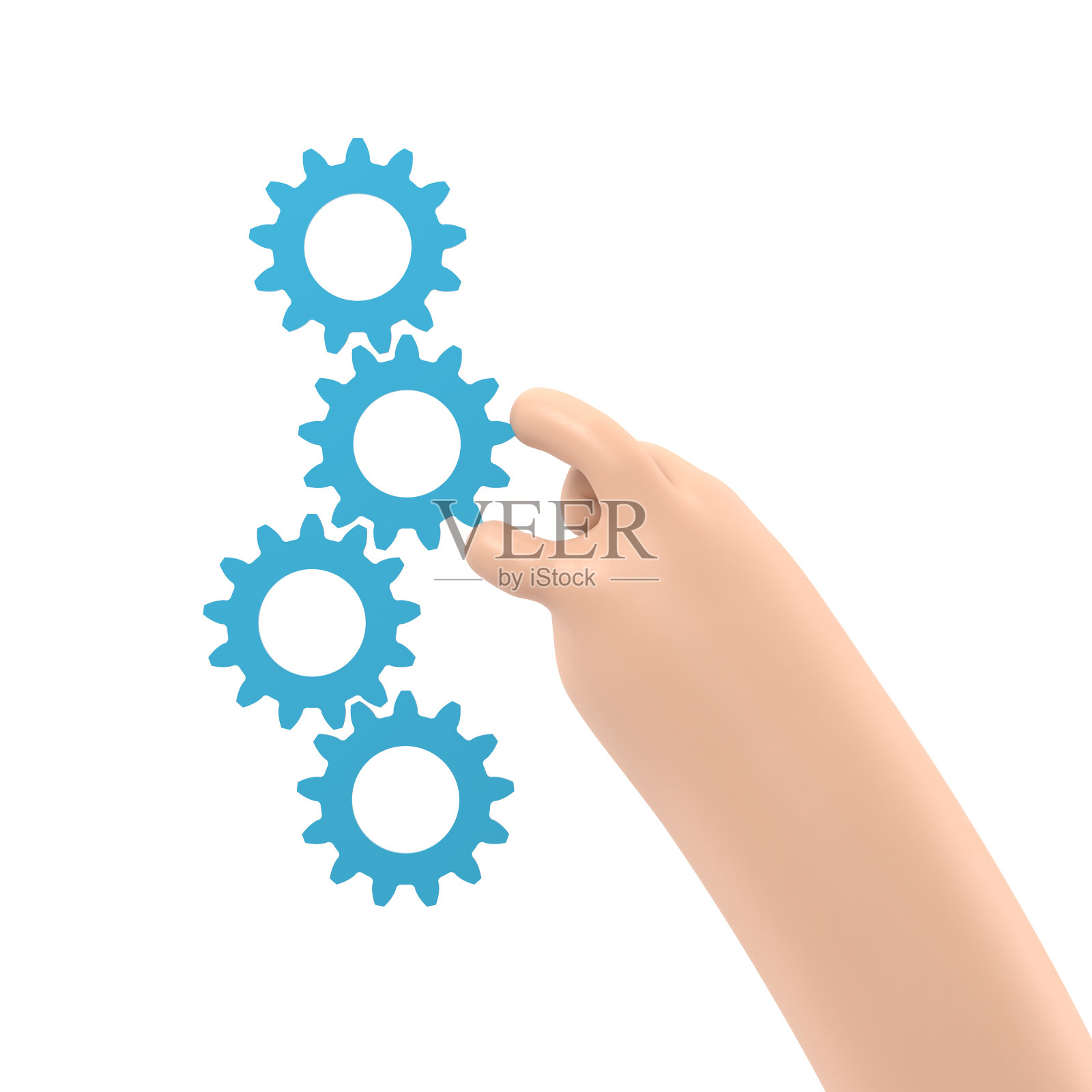 卡通手势图标模型。资产管理理念。设置机构齿轮。三维插图平面设计。商人手里拿着齿轮。照片摄影图片