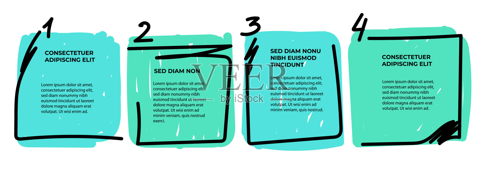 4步信息图手绘文本框插画图片素材