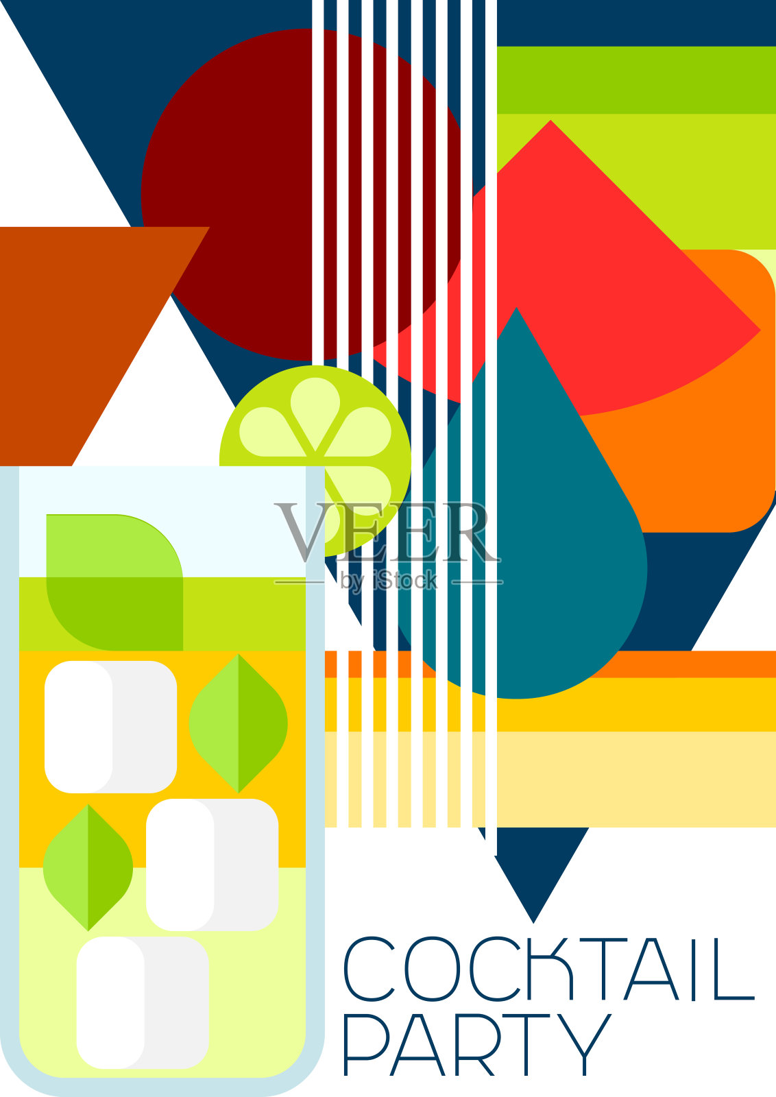 鸡尾酒会请柬。抽象的背景与风格化的饮料。插画图片素材