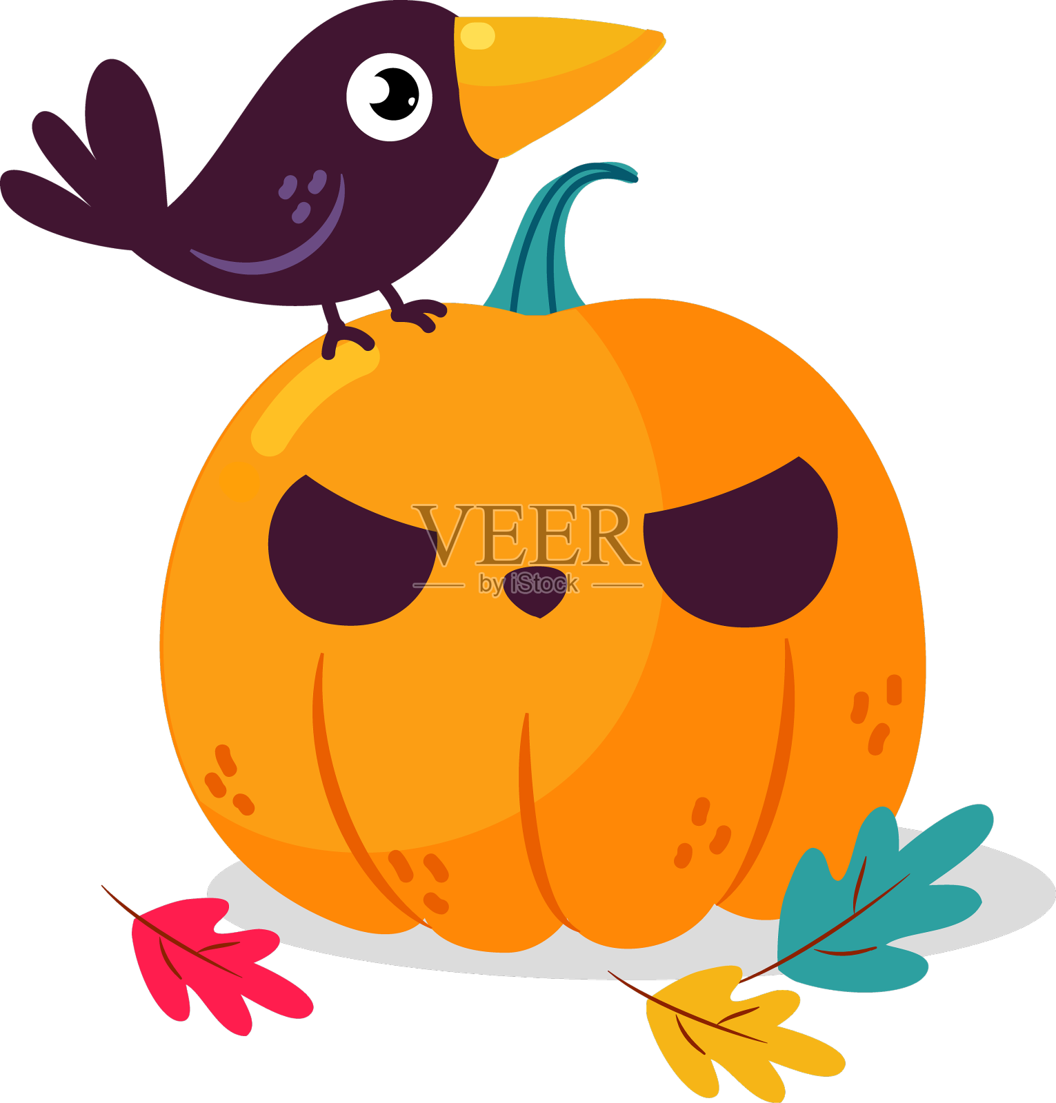 万圣节有橙色南瓜和乌鸦设计元素图片