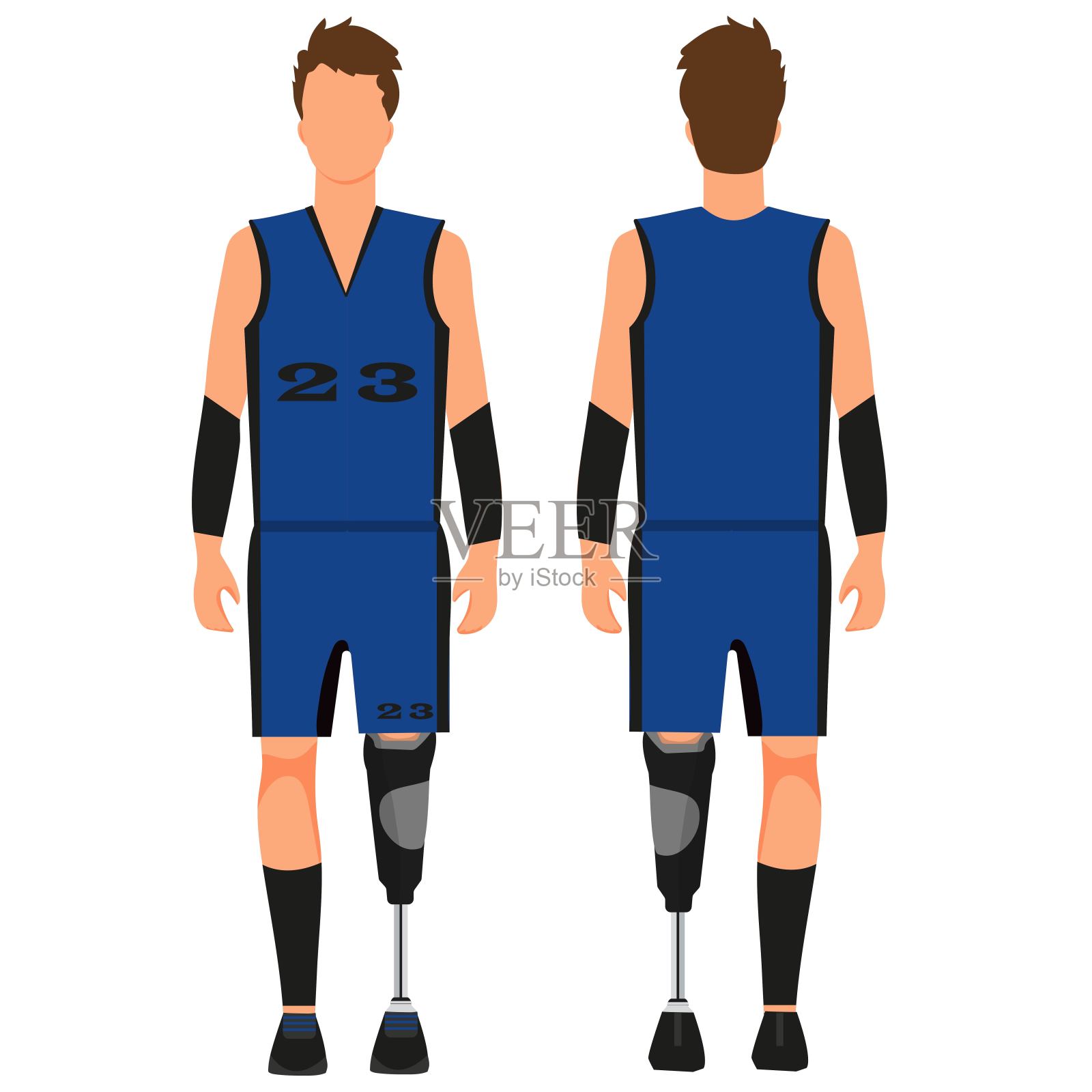 穿蓝色制服装假腿的人插画图片素材