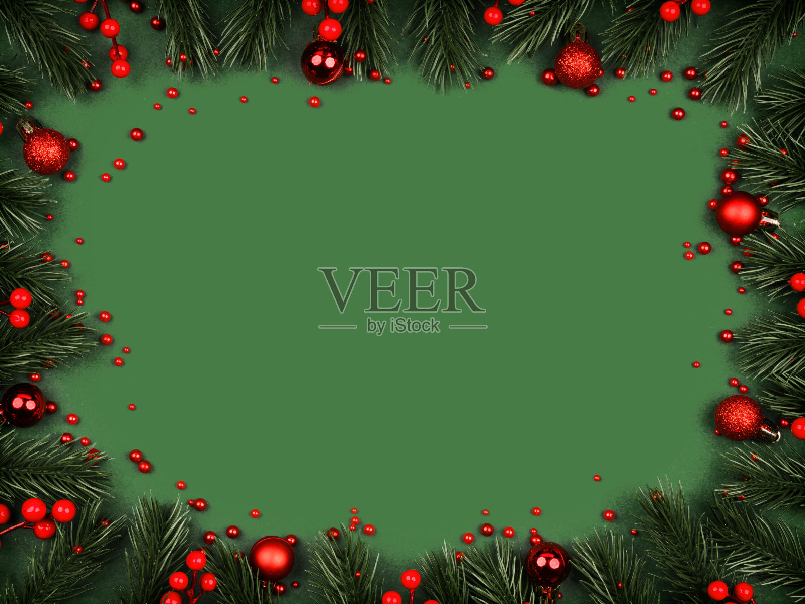 绿色圣诞框架与冷杉照片摄影图片