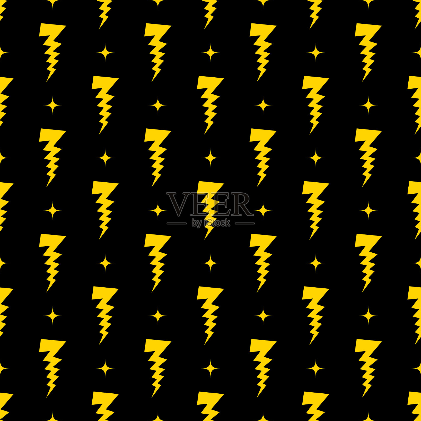 黄色闪电矢量无缝图案背景。插画图片素材