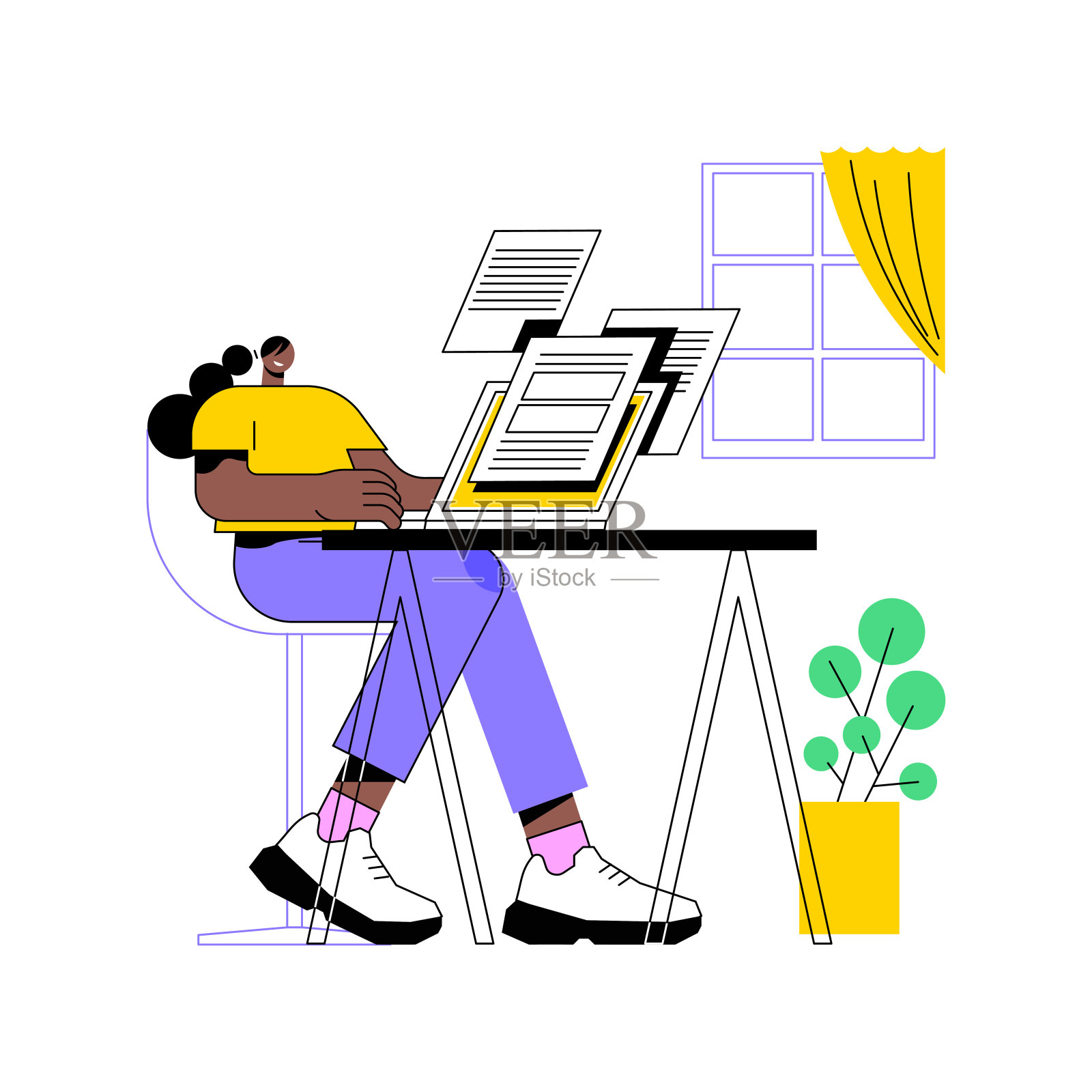 自由撰稿人孤立的卡通矢量插图。插画图片素材