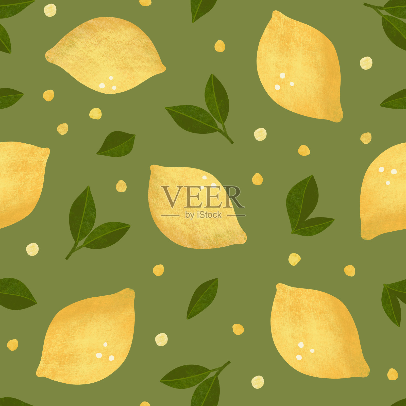 手绘柠檬无缝图案插画图片素材