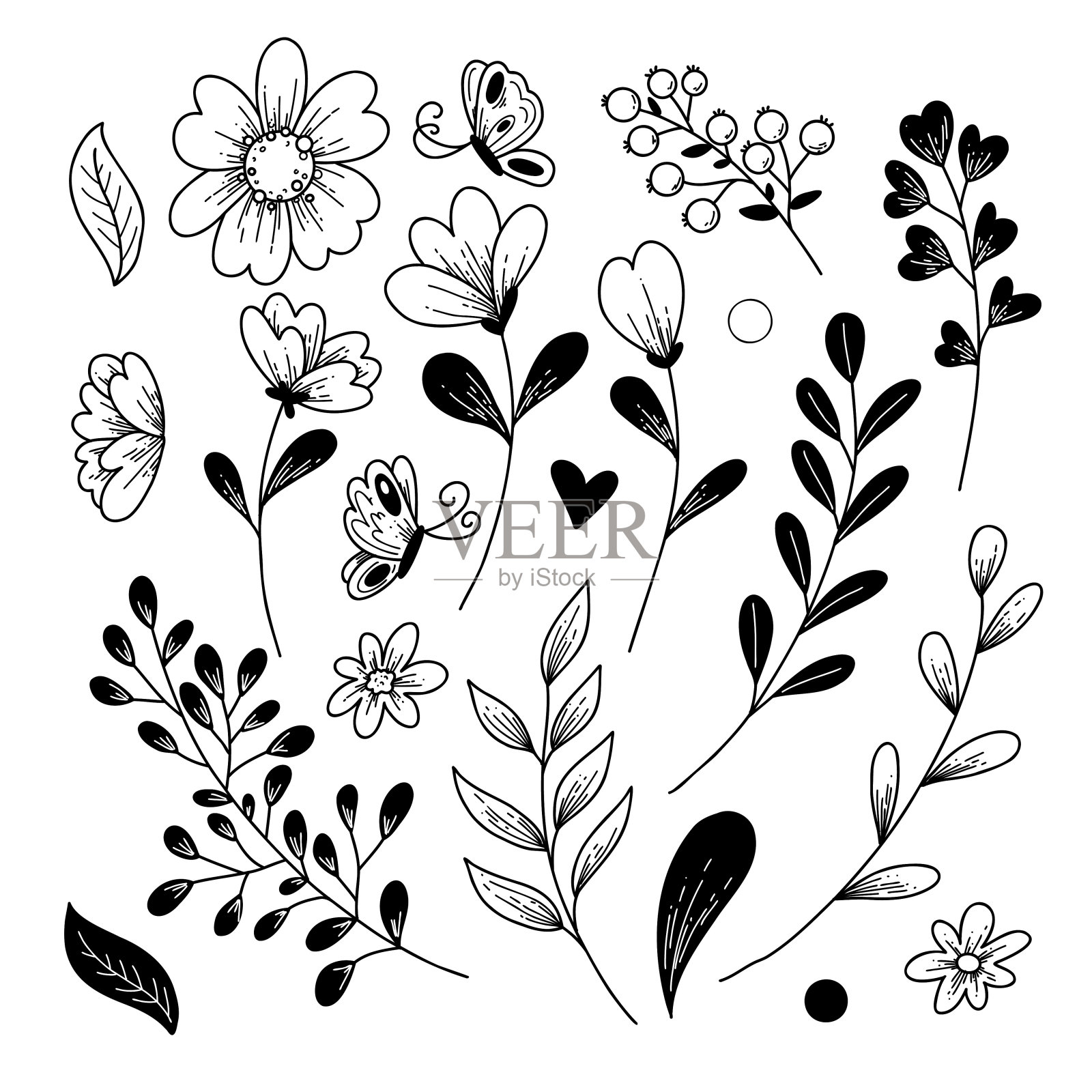 矢量插图花束涂鸦手绘风格。插画图片素材