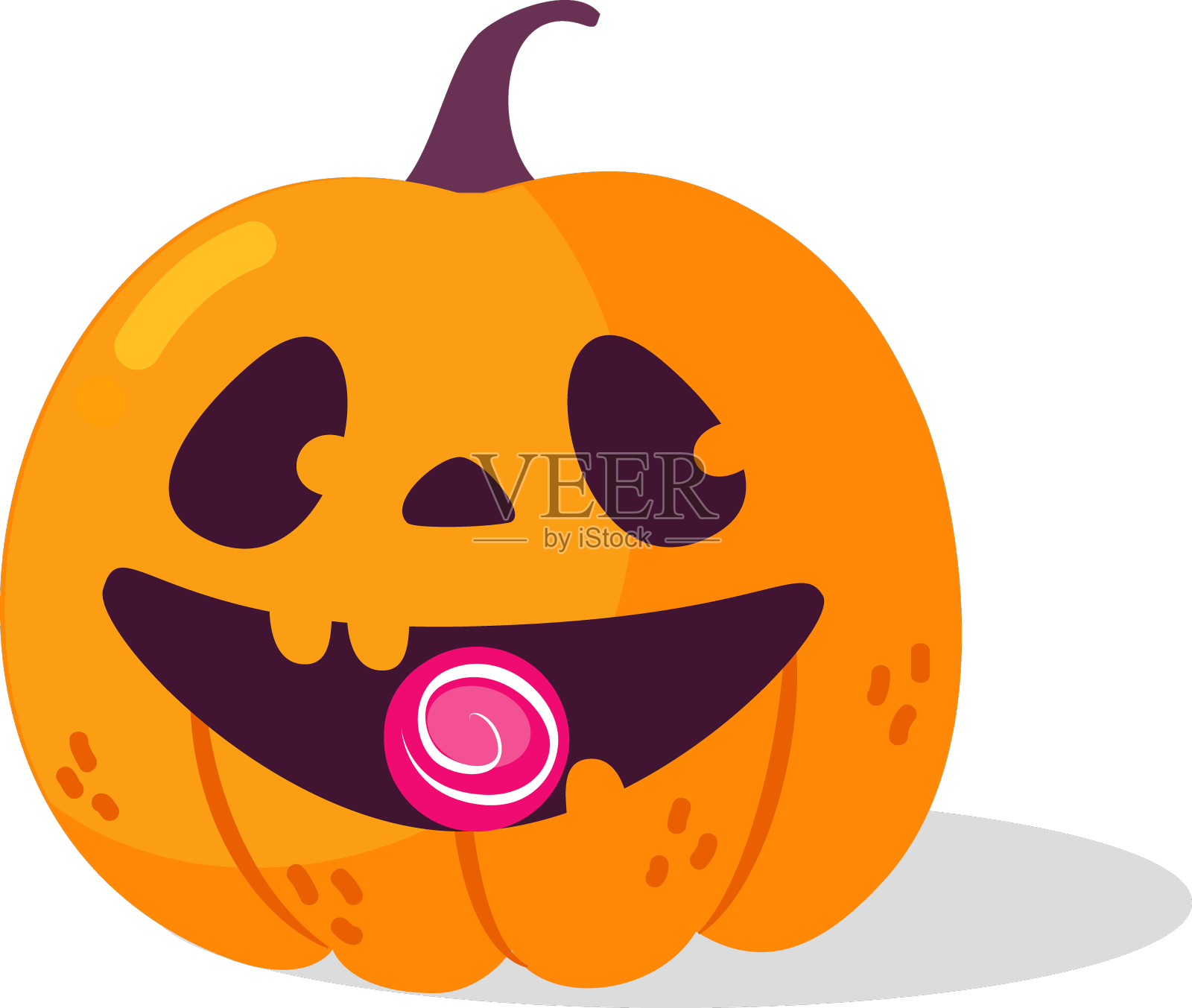 万圣节有橙色的南瓜和糖果在嘴里设计元素图片