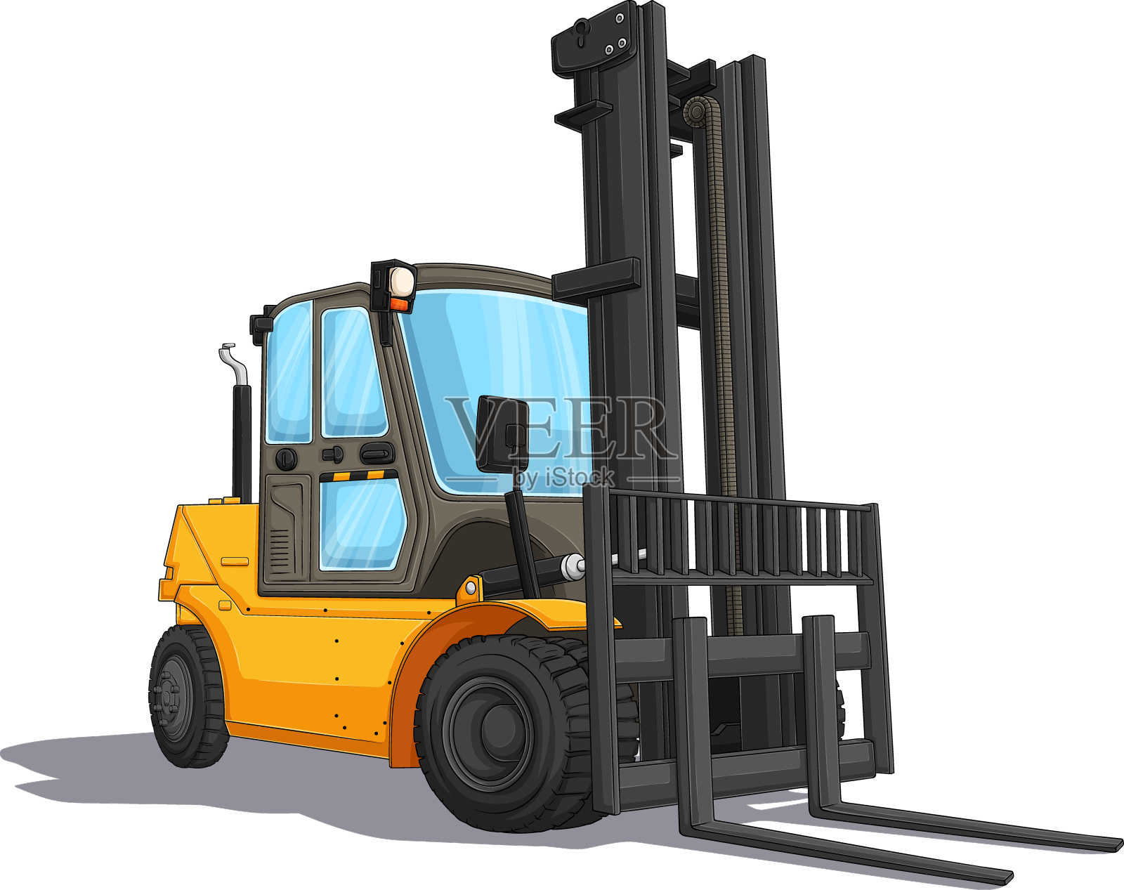 手绘黄色叉车运输设计元素图片