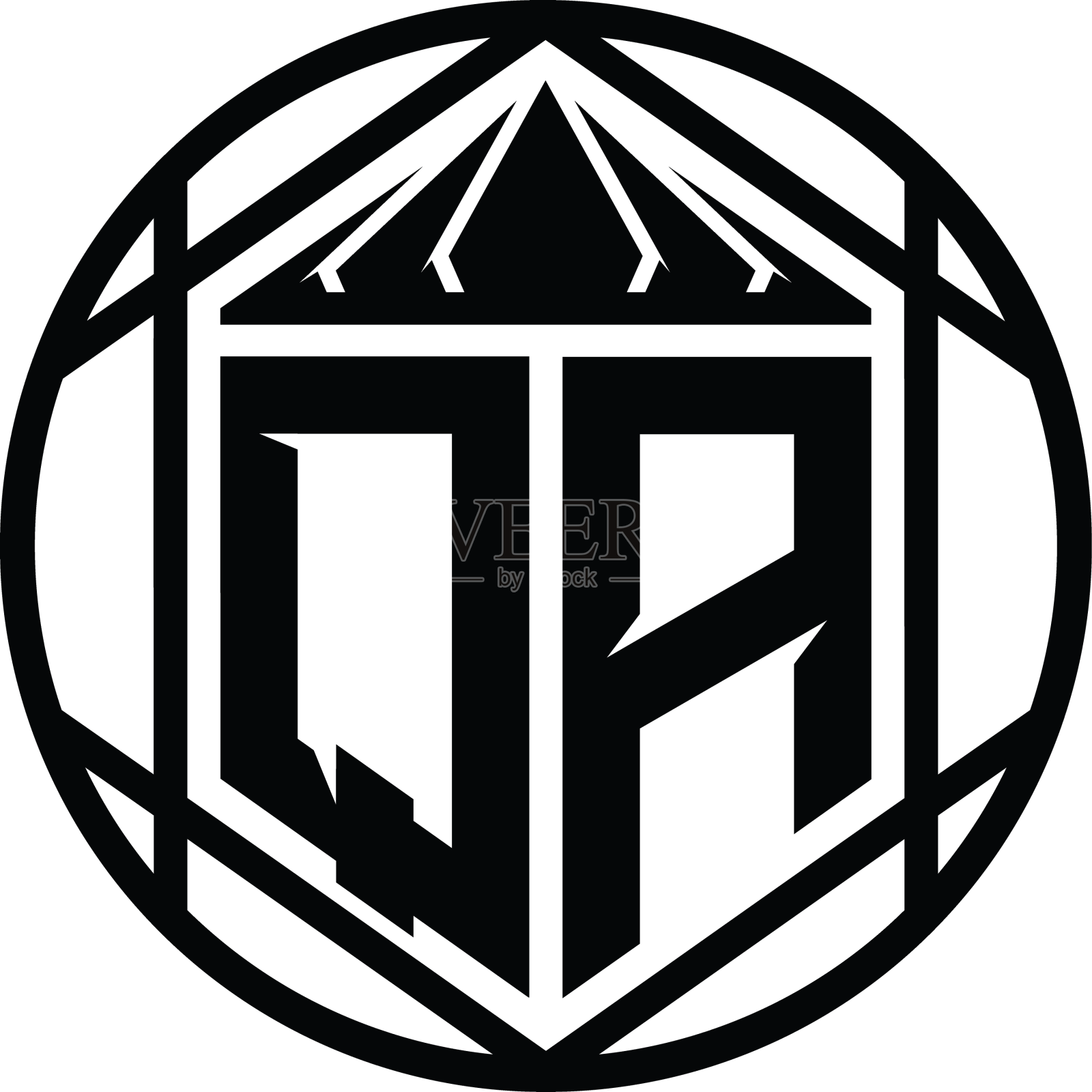 Qa字母标志字母组合六角形切片皇冠锋利设计元素图片