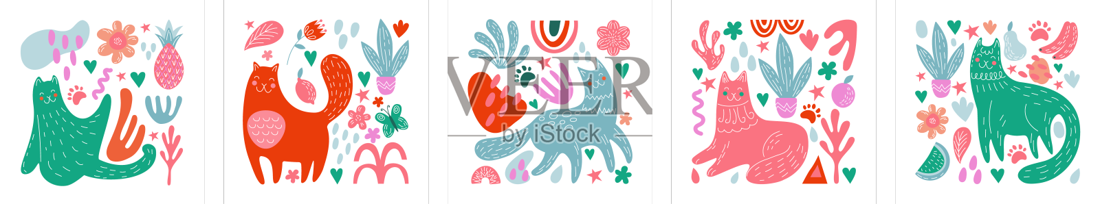 猫抽象有趣的人物涂鸦风格设计元素图片