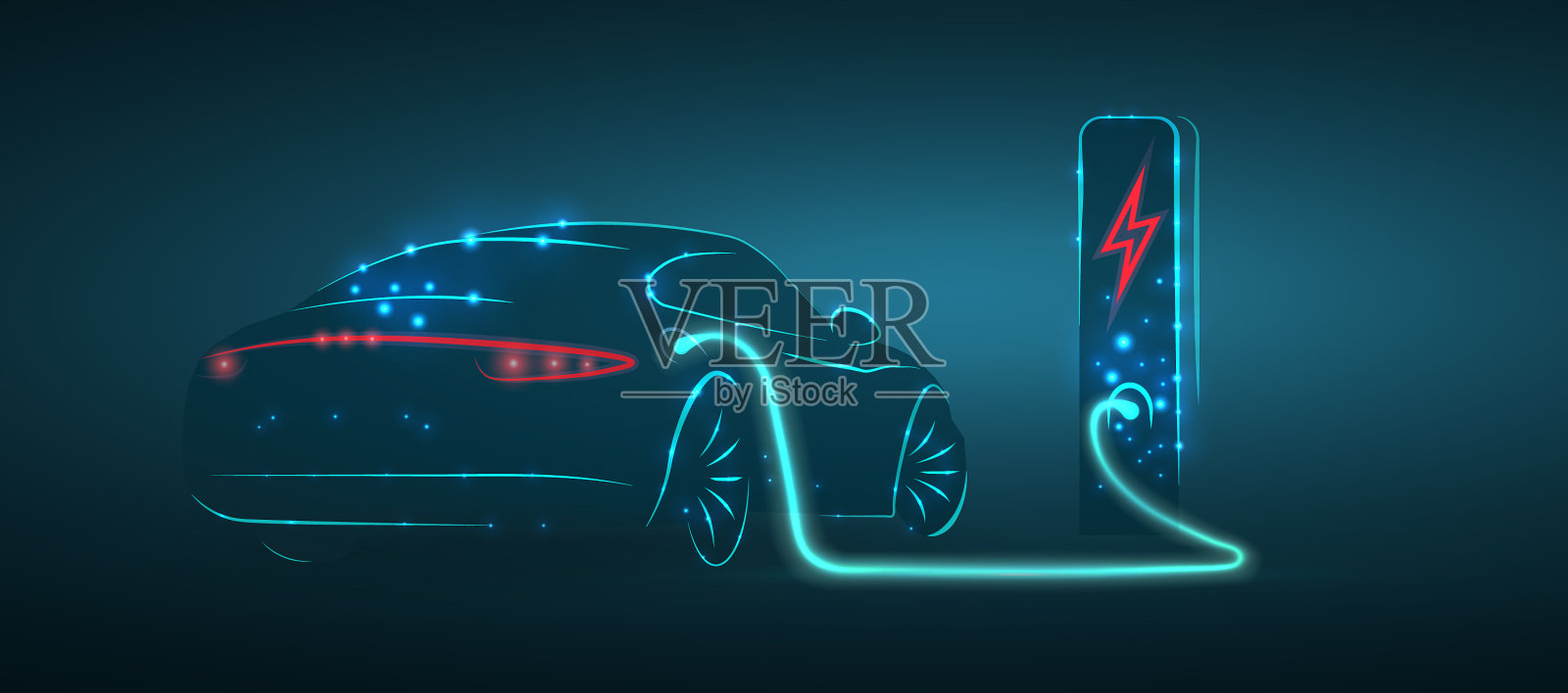 电动汽车连接充电站生态插画图片素材