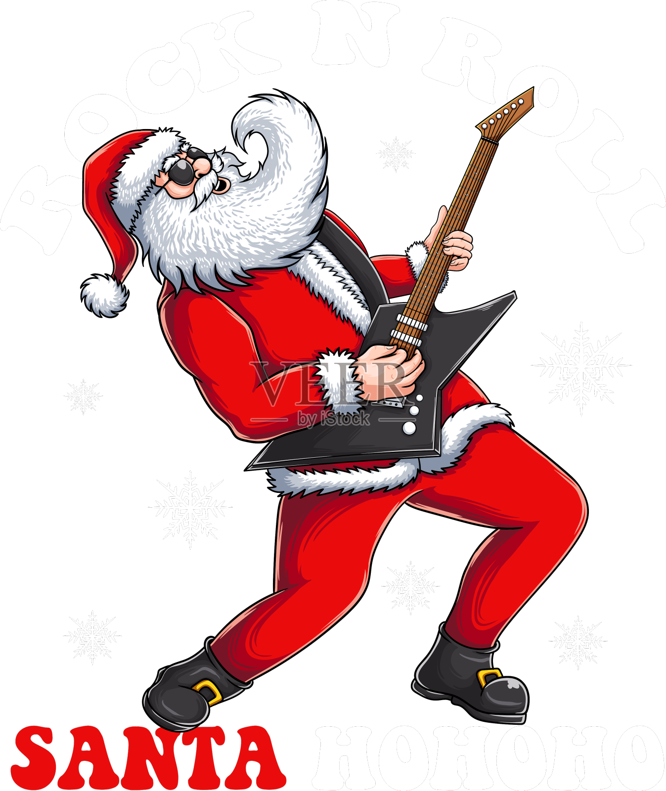 圣诞老人弹吉他摇滚t恤设计设计元素图片