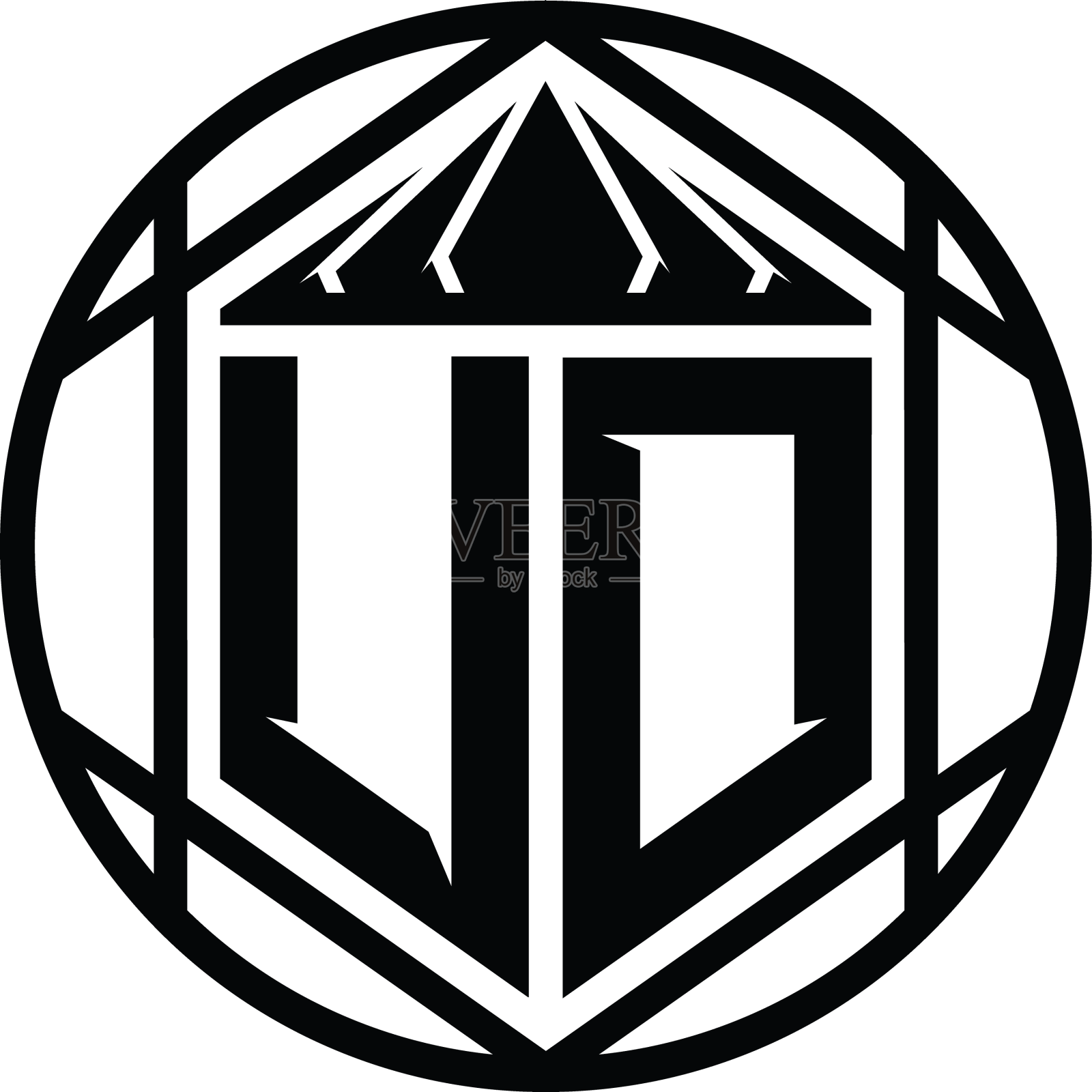 Ud字母标志的首字母字母六角形切片皇冠锋利设计元素图片